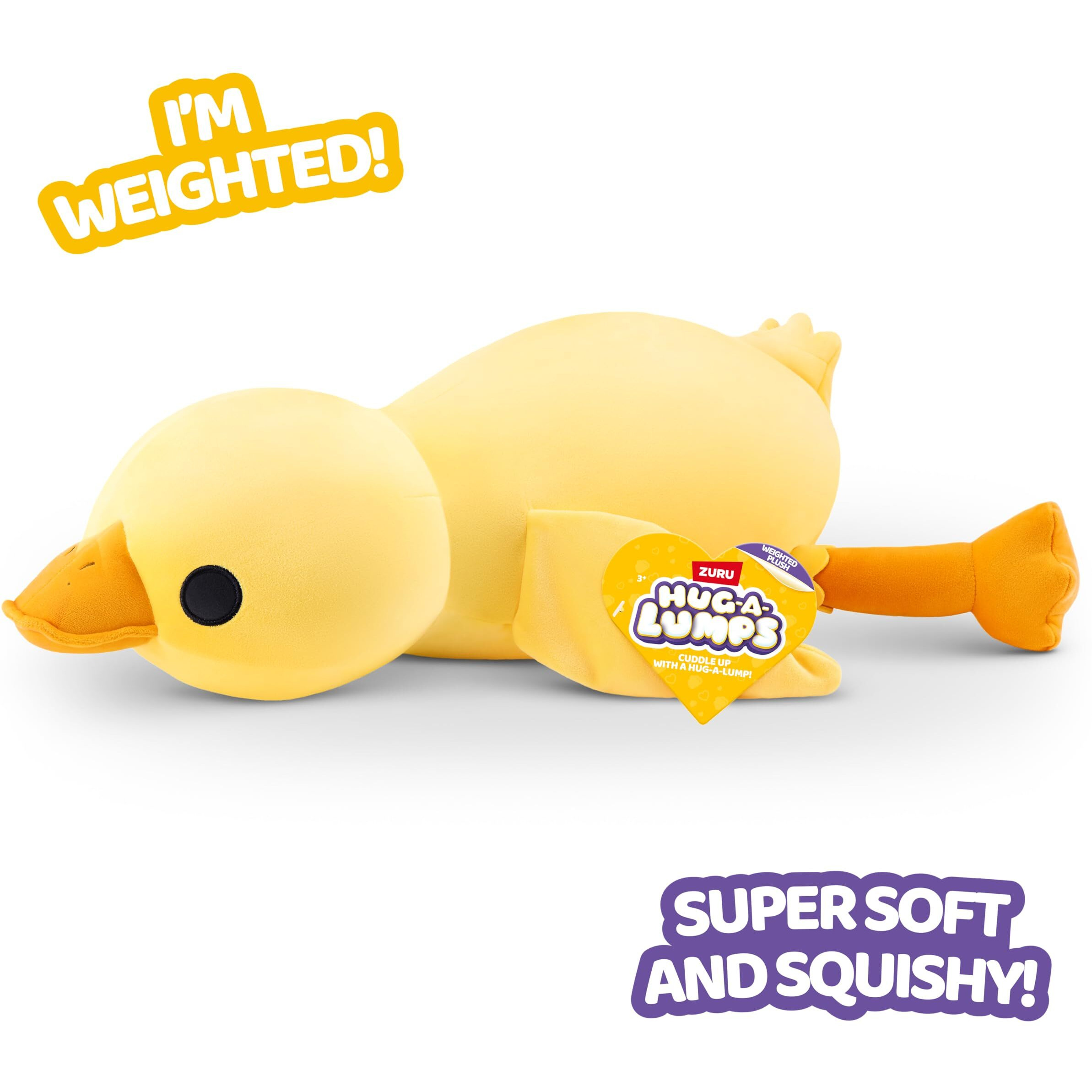 Hug-A-Lumps Duck(Bailey) Weighted Plush 3.3 Lbs, Cuddly, Squishy, Comfort Plush, Anti-Stress By Zuru