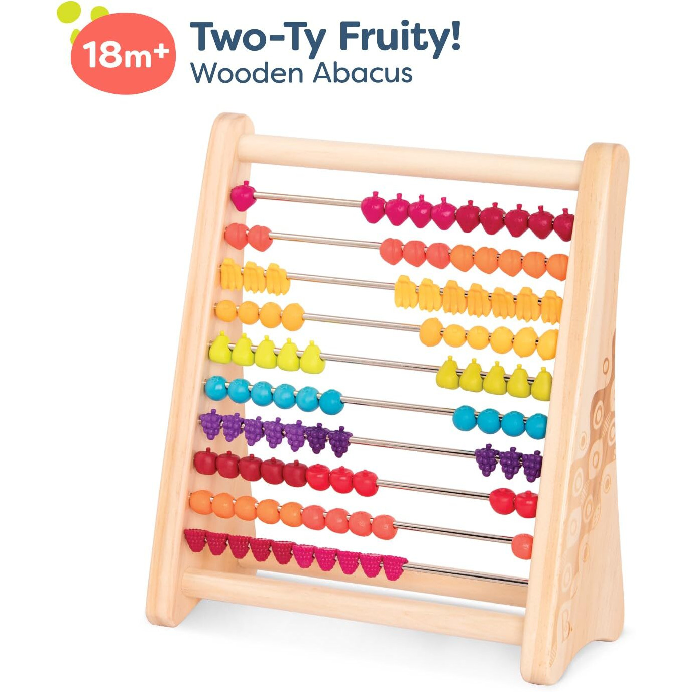 B. Toys- Two-Ty Fruity- Wooden Abacus For Kids- Developmental Learning Toy- Classic Math Toy With 100 Beads - Educational Toy For Addition And Subtraction - Numbers & Counting - 18 Months +