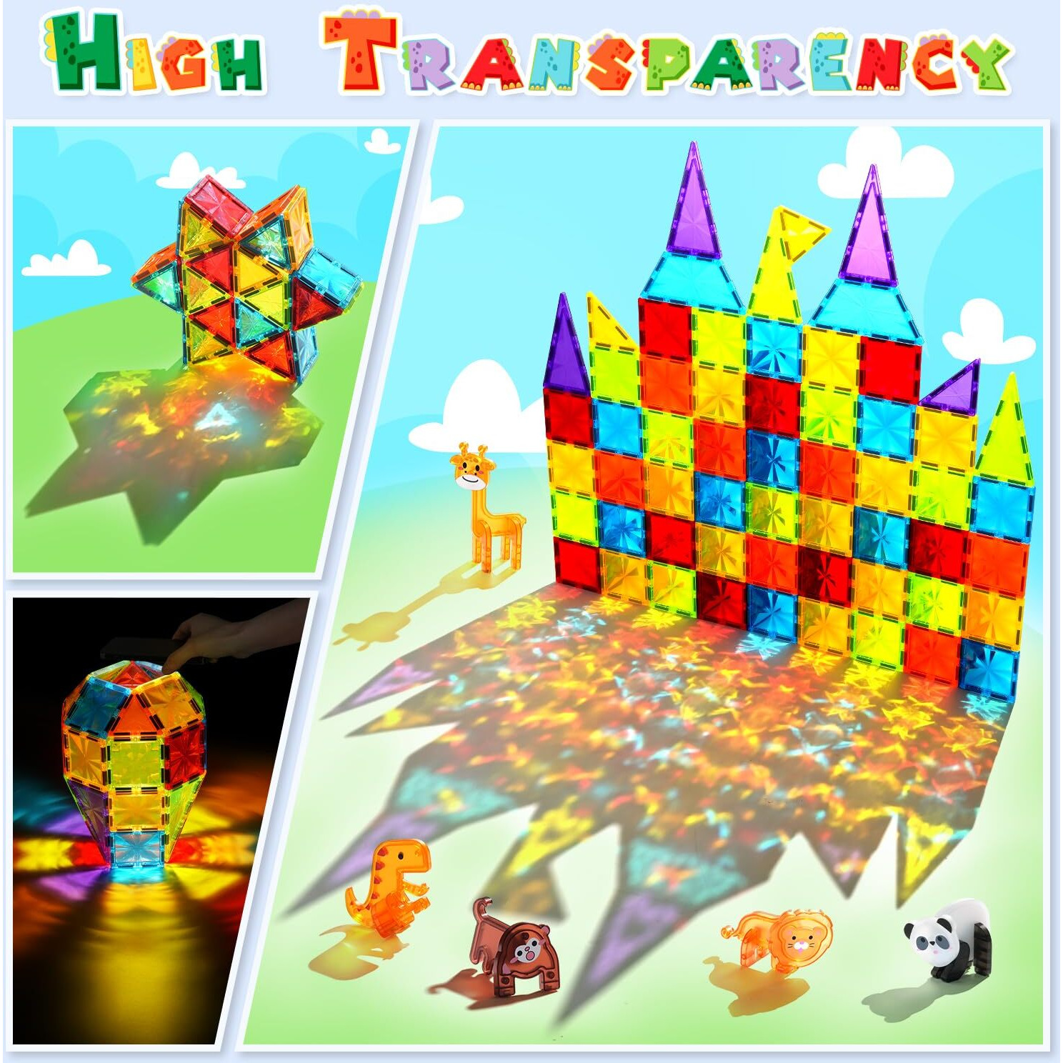 Magnetic Tiles 110Pcs 3D Animals Magnet Tiles With 2 Cars Kids Magnet Building Blocks Stem Educational Magnet Toy Set Construction Playboards Toys Gifts For Boys Girls Toddlers 3 4 5 6 7 8 9 Year Old