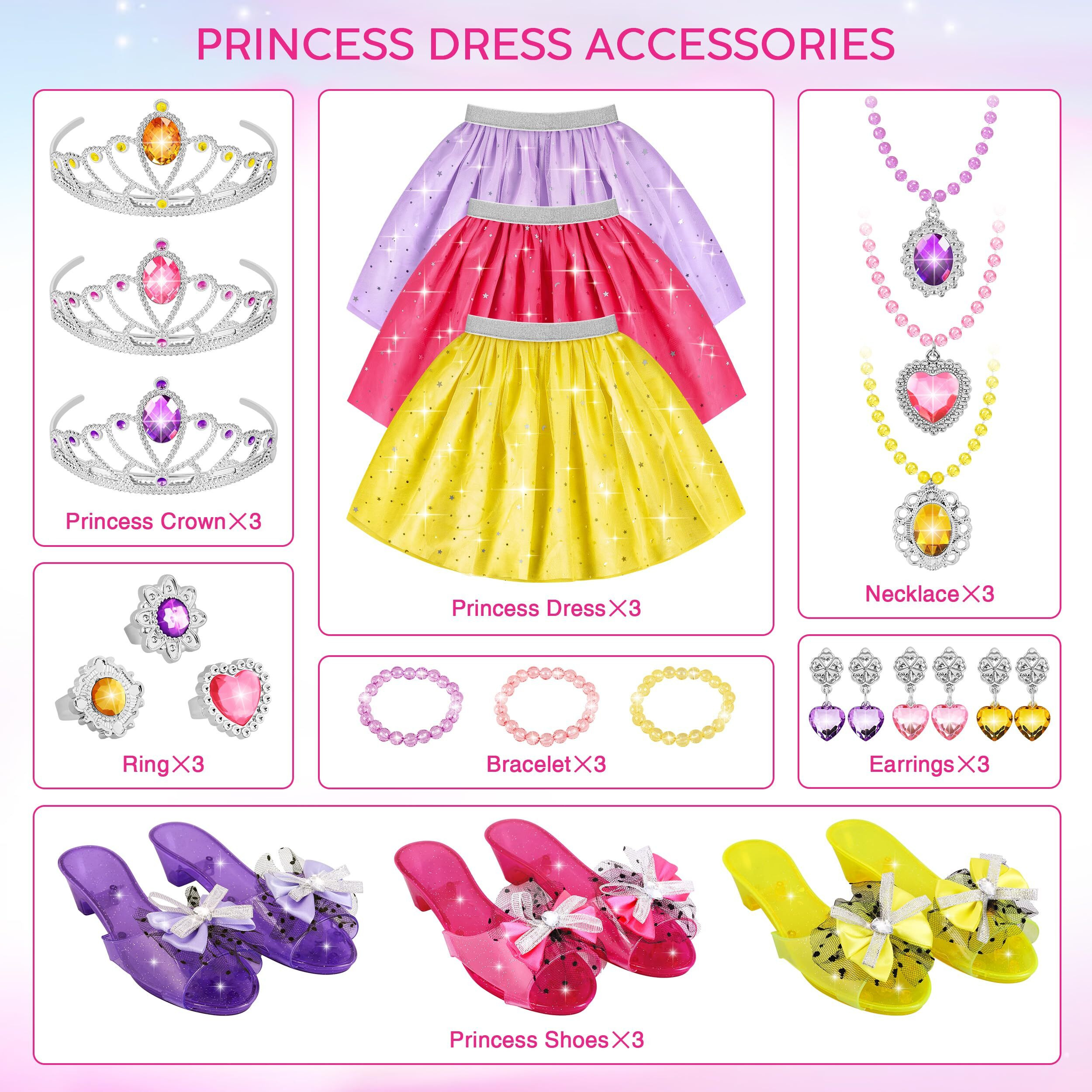 Ljzj Princess Dress Up Toys & Jewelry Boutique - Costumes Set Incl Skirts, Shoes, Crowns, Accessories - Ideal Girls Role Play Gift For 3 4 5 6 Year Toddler Birthday Parties Party Favors