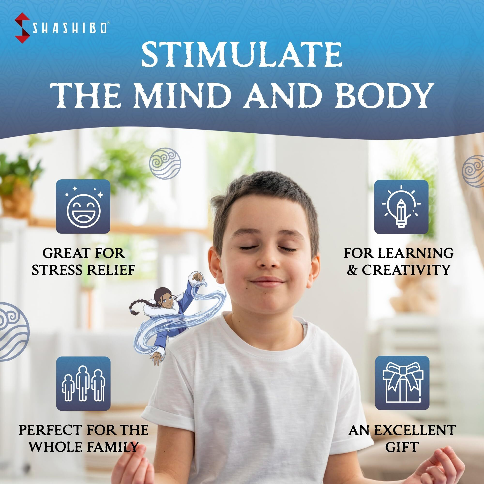 Shashibo Avatar The Last Airbender Shape Shifting Box - Award-Winning, Patented Magnetic Puzzle Cube W/ 36 Rare Earth Magnets - Fidget Transforms Into Over 70 Shapes (Avatar - Water)