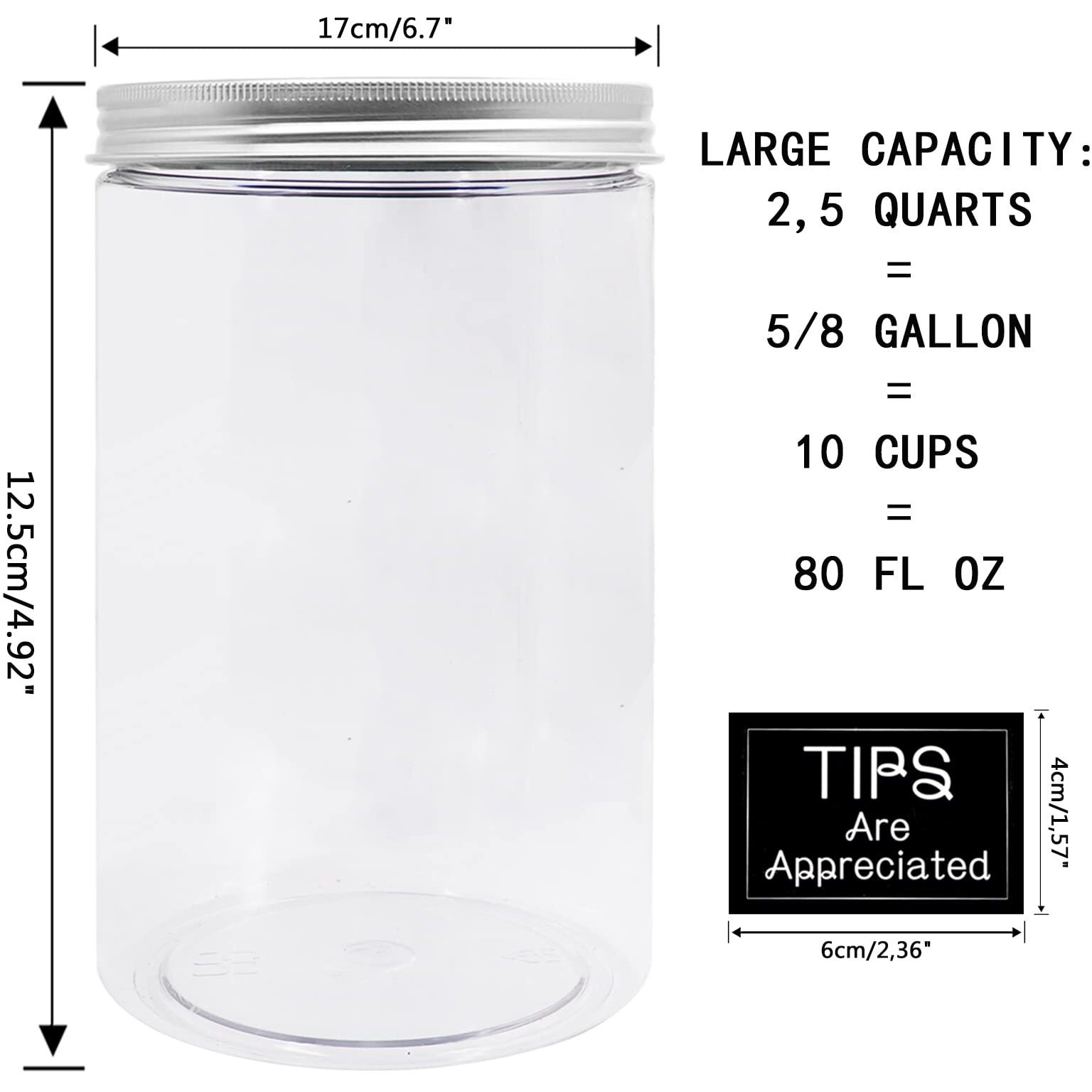 Mczxon Large Coin Bank Jar, Big Clear Plastic Coin Money Tip Change Saving Piggy Jar With Silver Slotted Lid, Large Plastic Coins Piggy Money Change Clear Bank For Adults Teens Kids Girls Boys, Xl