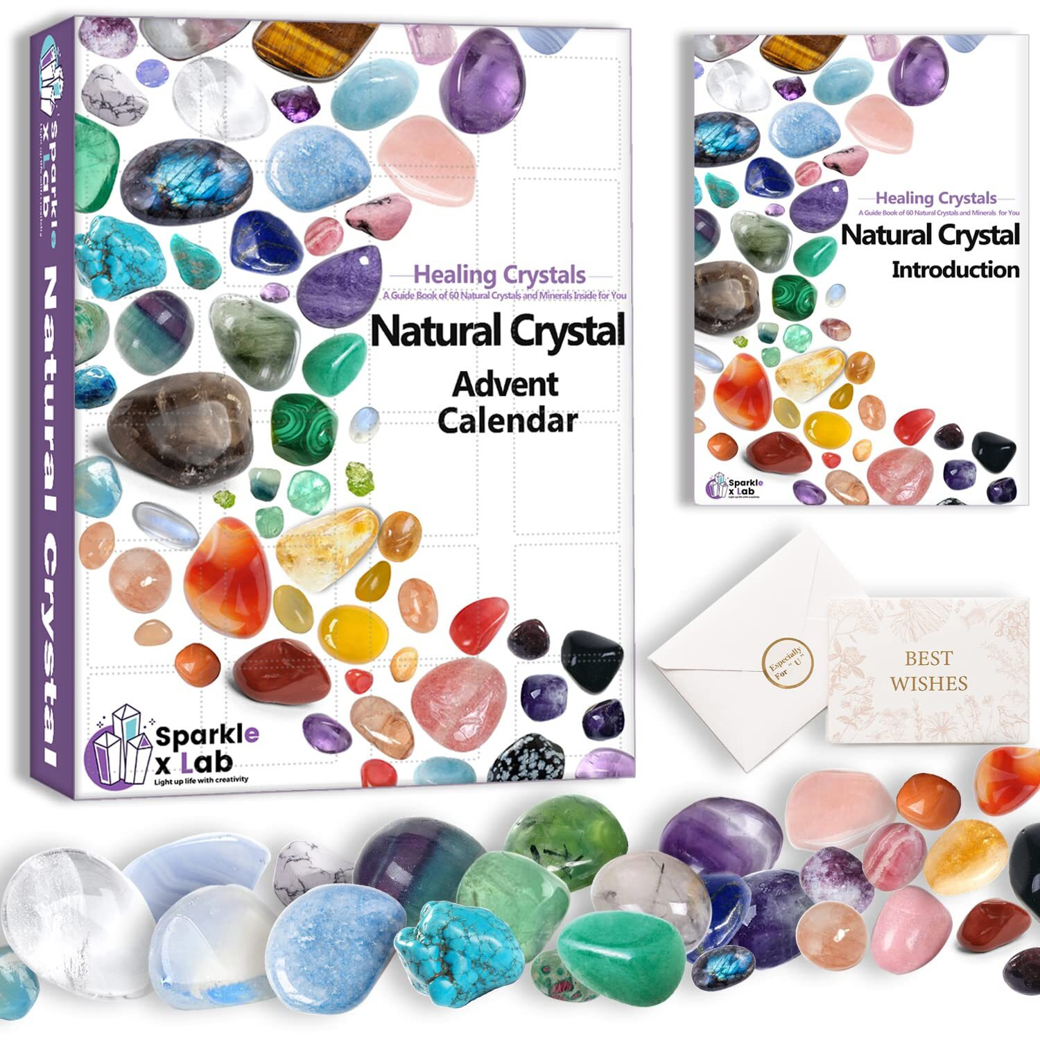 Sparklexlab Advent Calendar 2024 - Crystal Advent Calendar For Adults Teens Girls Boys With 24 Gemstones To Open Each Day - Natural Mineral & Crystal For Learning