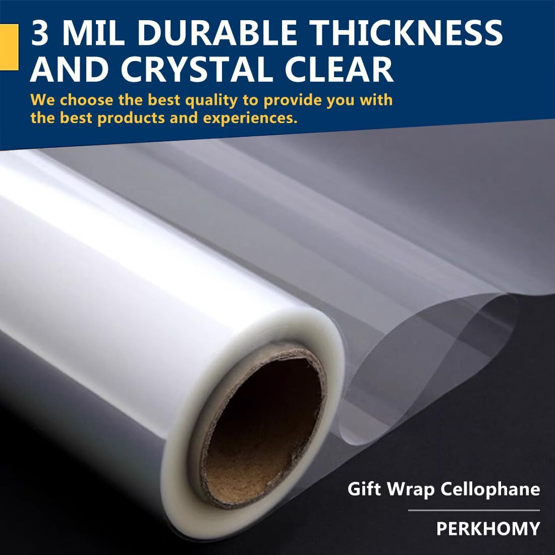 Perkhomy Folded Cellophane Wrap Roll 32"" X 50' Folded 3 Mil Thick Cellophane For Gift Basket Treats Goodie Wrapping Craft Flower Bouquet Plastic Clear (32"" Fold Into 16"")