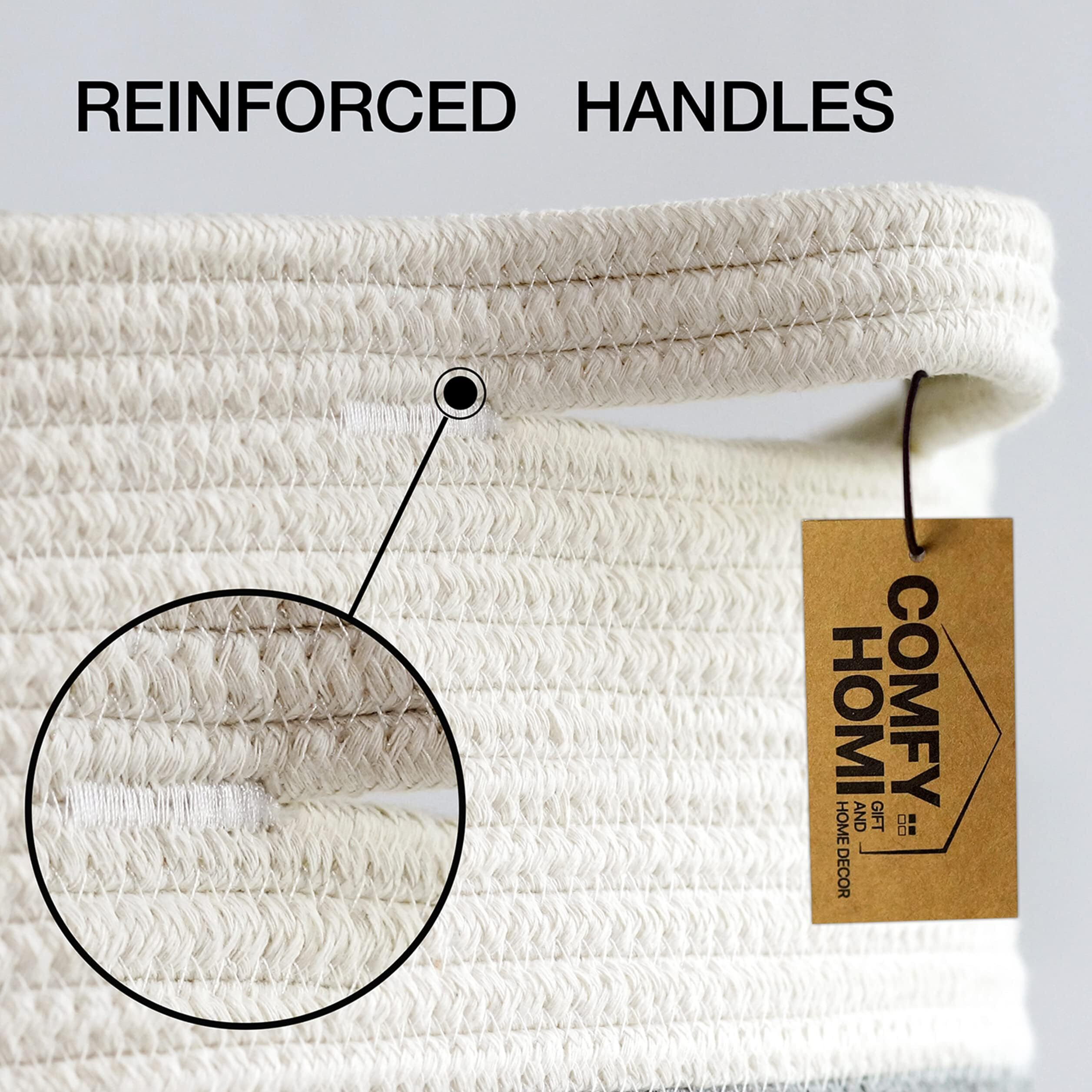 Comfy-Homi Xxl Large Laundry Basket With Handles Blanket Baskets Living Room|Woven Cotton Rope Decorative Basket Laundry Hamper Baby Gift Nursery Dog Toy Storage Organizer Bin-16   X18   -3Tone Grey