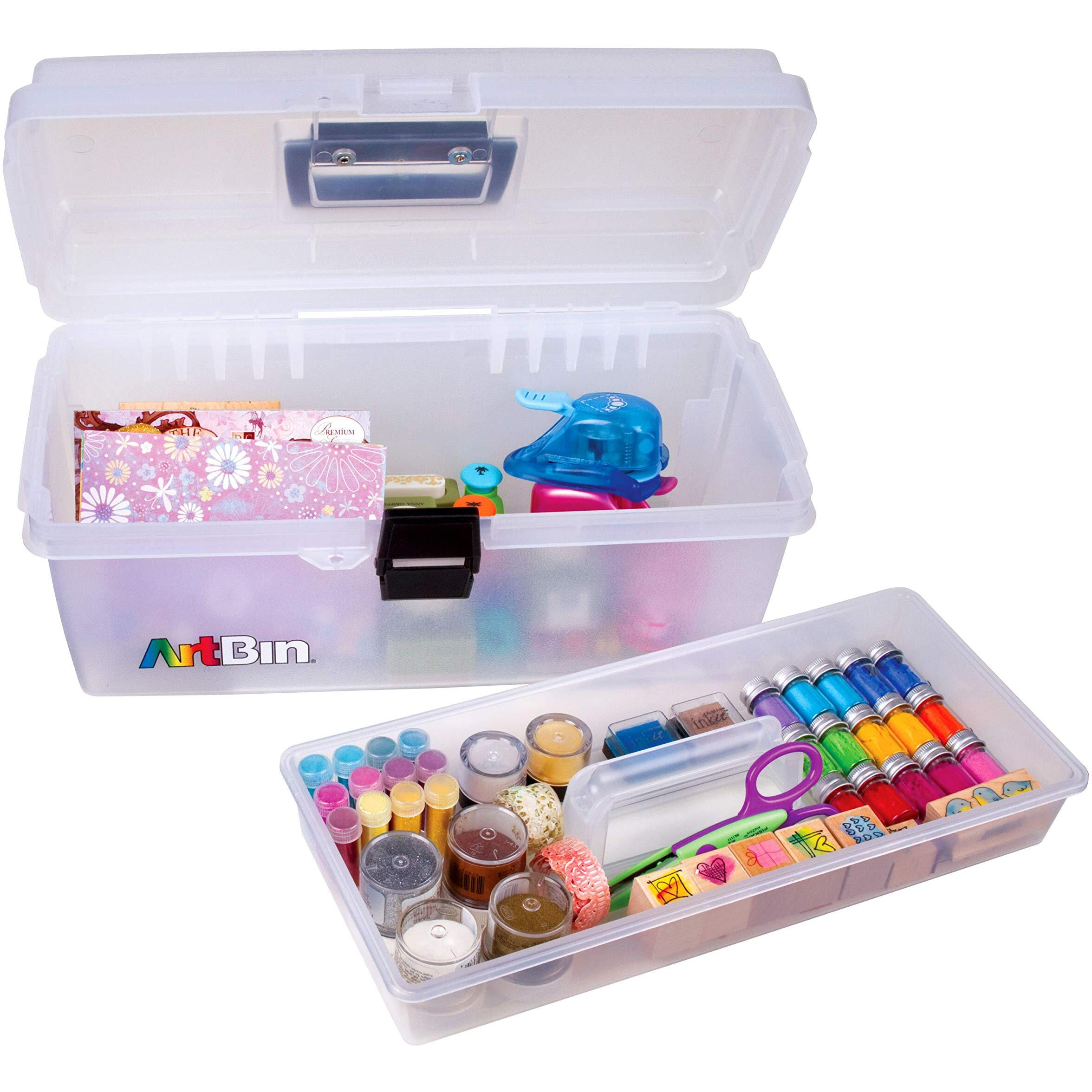 Artbin 6966Ab 16 In. Lift-Out Tray Box, Portable Art & Craft Organizer With Handle And Tray, Clear
