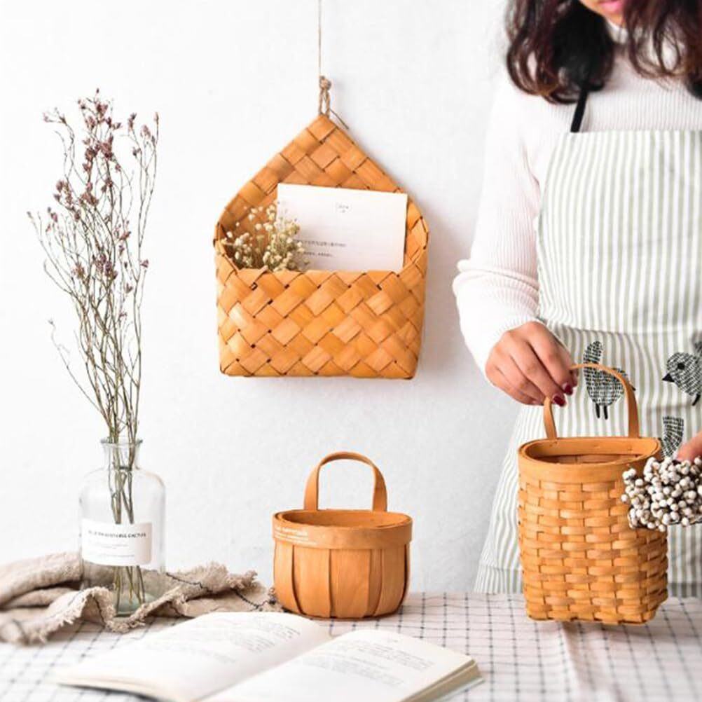 Topbathy Woven Storage Basket Wall Mounted Hanging Basket Wall Hanging Storage Organizer Entryway Mail Letter Holder Wall Decor For Office Bedroom Home