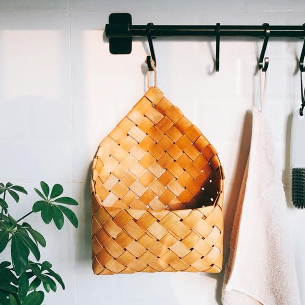Topbathy Woven Storage Basket Wall Mounted Hanging Basket Wall Hanging Storage Organizer Entryway Mail Letter Holder Wall Decor For Office Bedroom Home