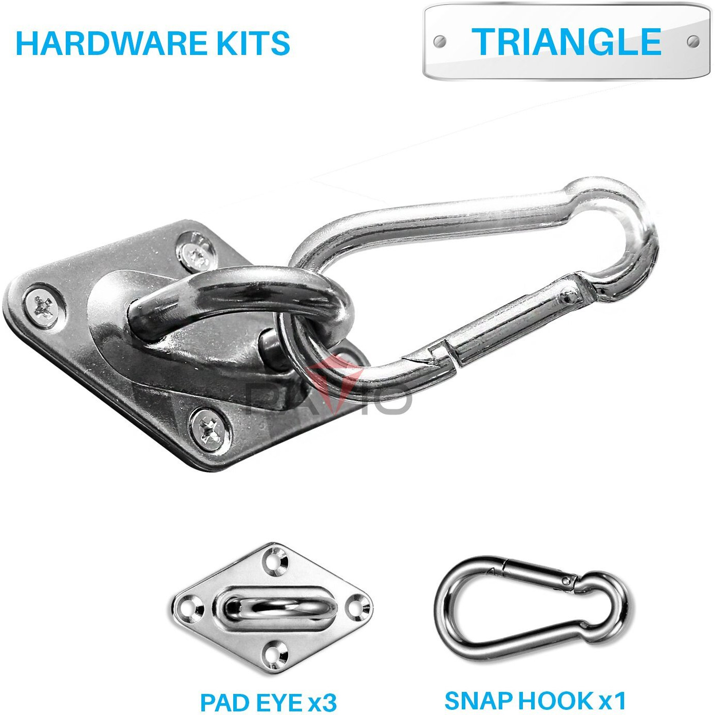 Patio Paradise Heavy Duty Shade Sail Hardware Kit For Triangle Sun Shade Sail Installation - 6 Inch