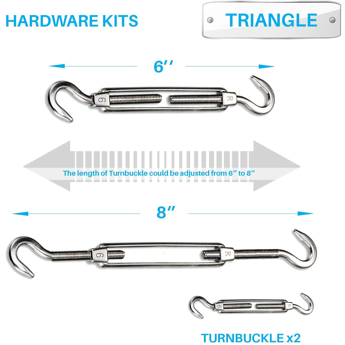 Patio Paradise Heavy Duty Shade Sail Hardware Kit For Triangle Sun Shade Sail Installation - 6 Inch