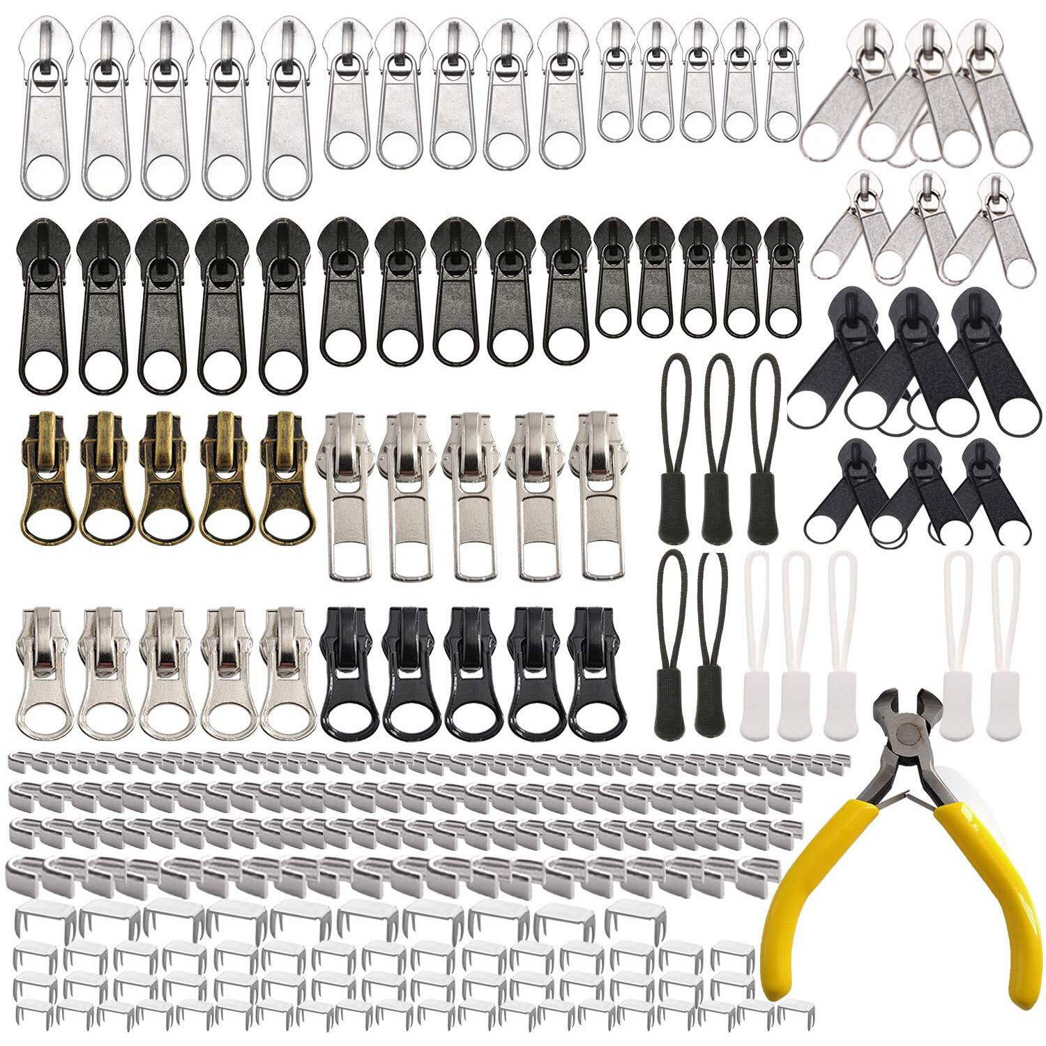 Meikeer 252 Pieces Zipper Repair Kit Replacement Zipper, Zipper Pulls, Installation Tools For Bags Tents Luggage Sleeping Bag Jacket Outdoor