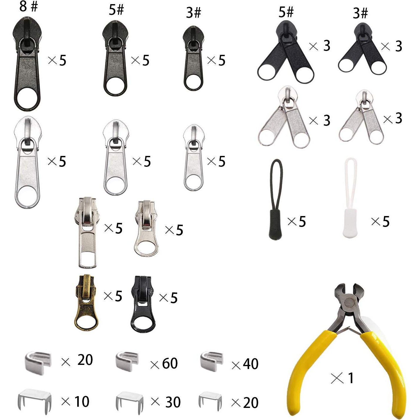 Meikeer 252 Pieces Zipper Repair Kit Replacement Zipper, Zipper Pulls, Installation Tools For Bags Tents Luggage Sleeping Bag Jacket Outdoor