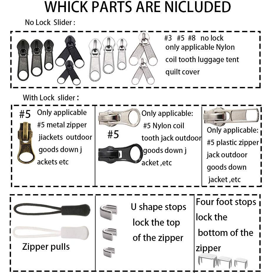 Meikeer 252 Pieces Zipper Repair Kit Replacement Zipper, Zipper Pulls, Installation Tools For Bags Tents Luggage Sleeping Bag Jacket Outdoor