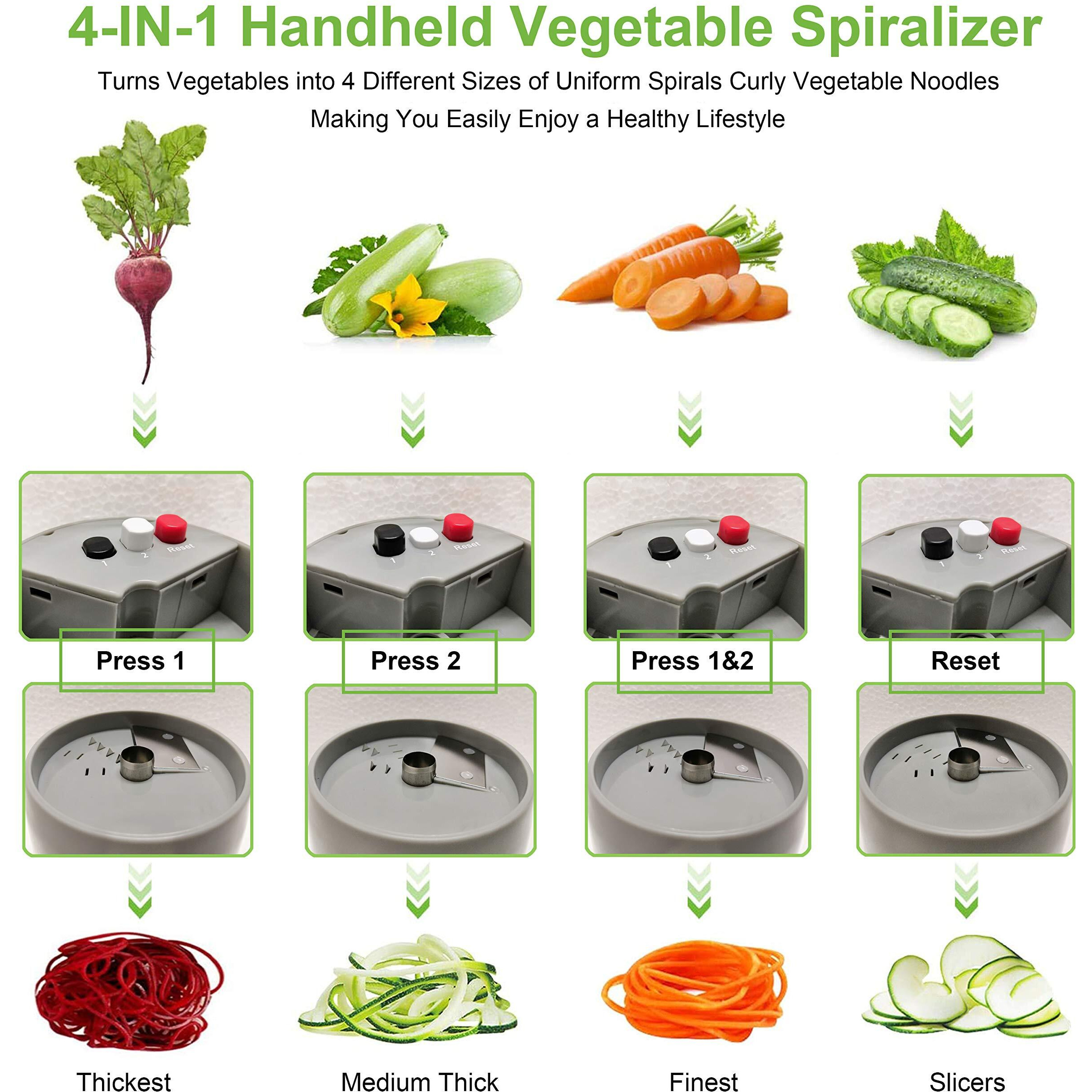 Voaesdk Handheld Spiralizer Vegetable Slicer,4 In 1 Heavy Duty Veggie Spiralizer Zucchini Spaghetti Maker,Vegatable Spiral Slicer For Salad,Carrot,Fruit,Cucumber,Zucchini,Onion Noodle Maker (Gray)