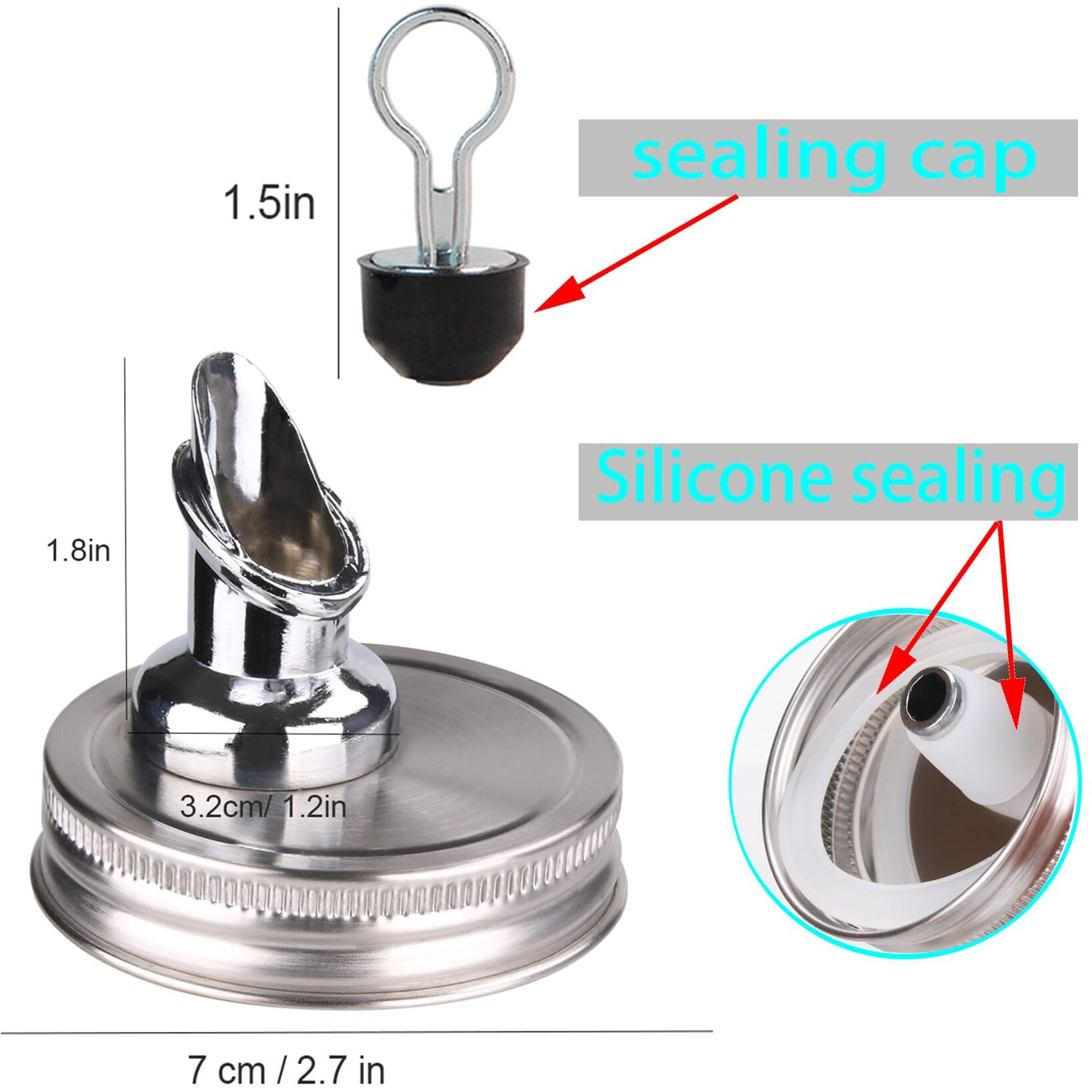 Mason Jar Spouts.Free Flow Mason Jar Spout,Mason Jar For Spout Regular Mouth Size 70Mmstainless Steel Lid, Mason Jar Pourer 2 Pack (Zinc Alloy) Jars Not Included