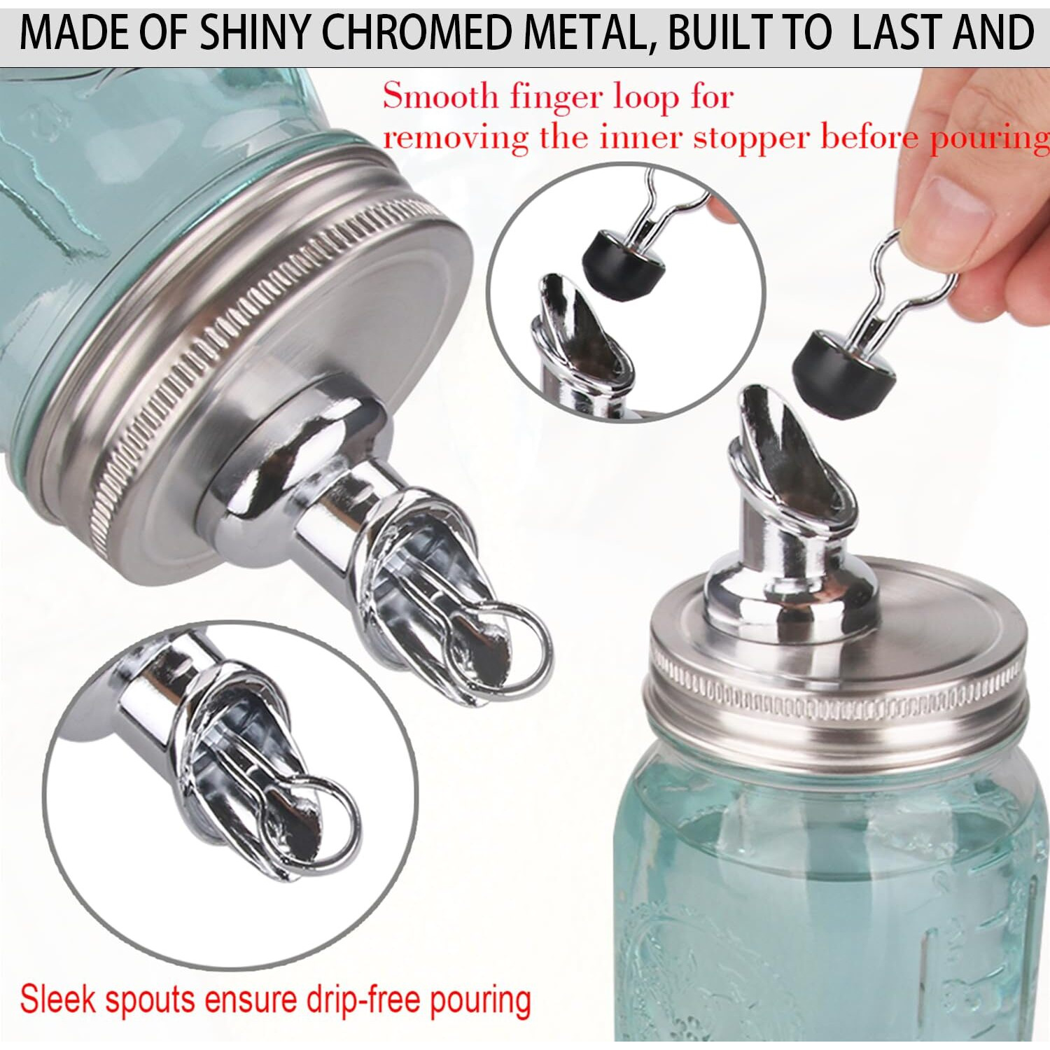 Mason Jar Spouts.Free Flow Mason Jar Spout,Mason Jar For Spout Regular Mouth Size 70Mmstainless Steel Lid, Mason Jar Pourer 2 Pack (Zinc Alloy) Jars Not Included