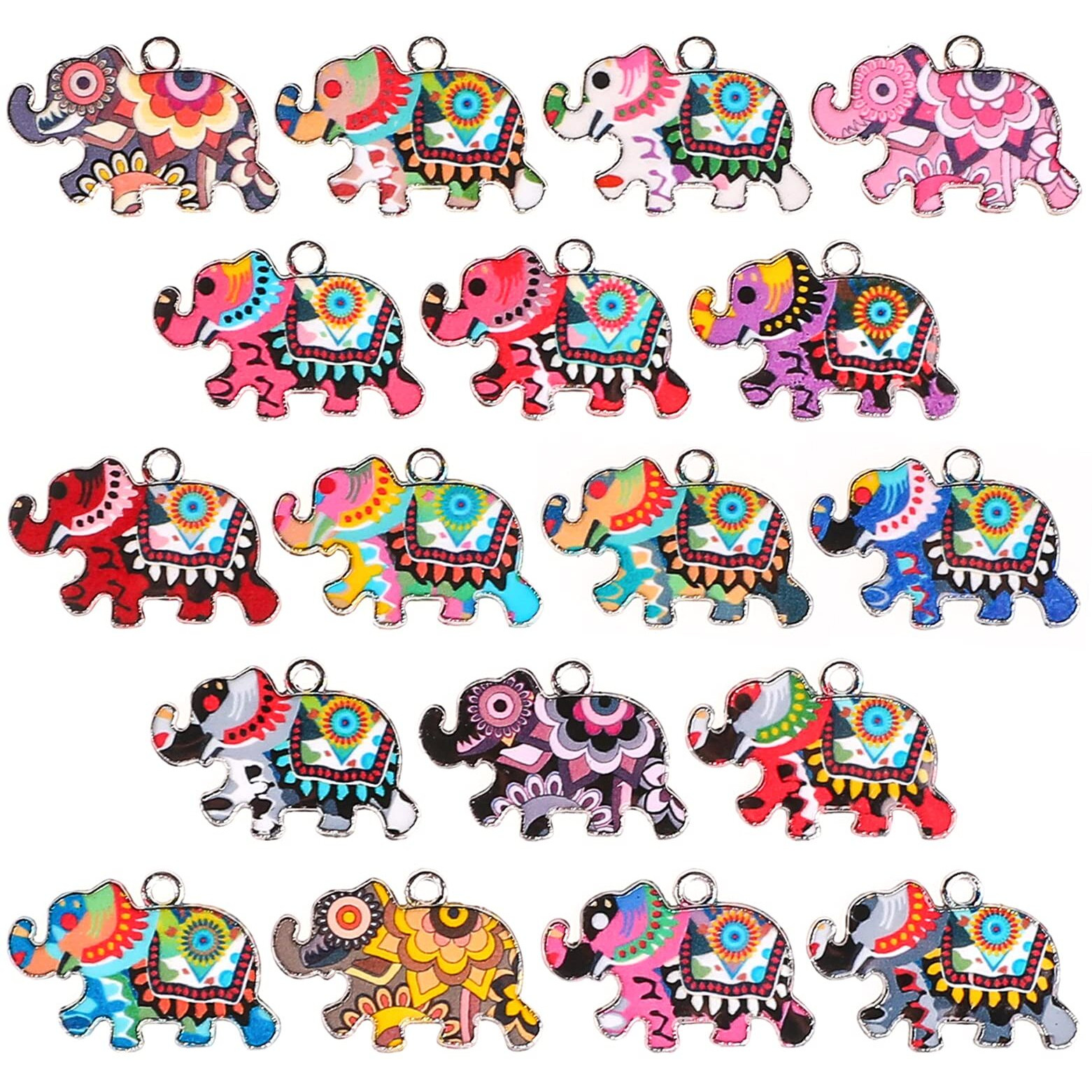 Qxuji 18Pcs Elephant Charms For Jewelry Making, Mixed Elephant Metal Enamel Pendant Charms, For Necklace Earring Bracelet Diy Jewelry Making Accessories, 18 Colors