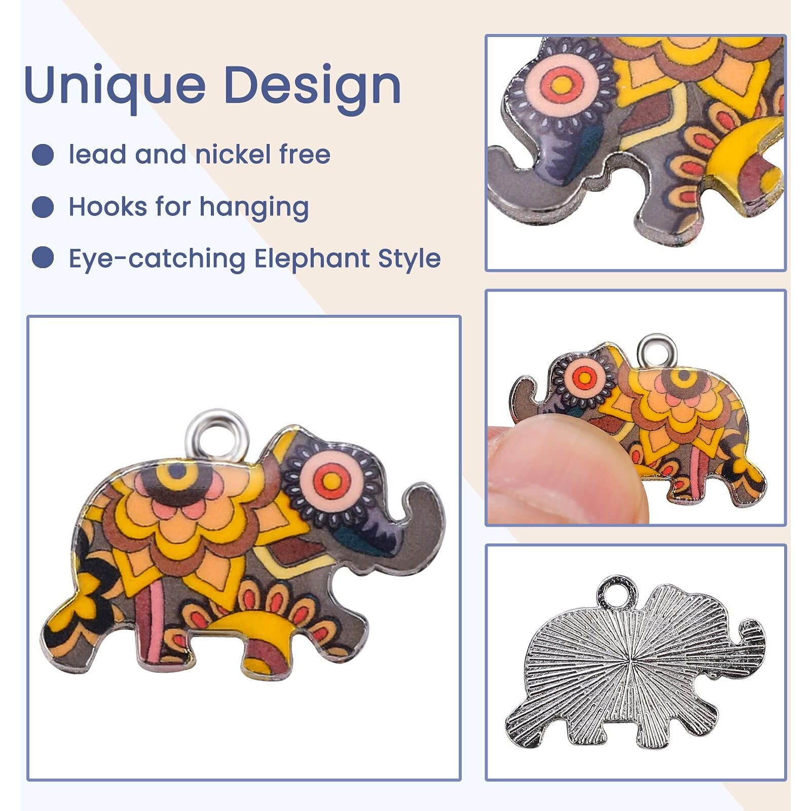 Qxuji 18Pcs Elephant Charms For Jewelry Making, Mixed Elephant Metal Enamel Pendant Charms, For Necklace Earring Bracelet Diy Jewelry Making Accessories, 18 Colors