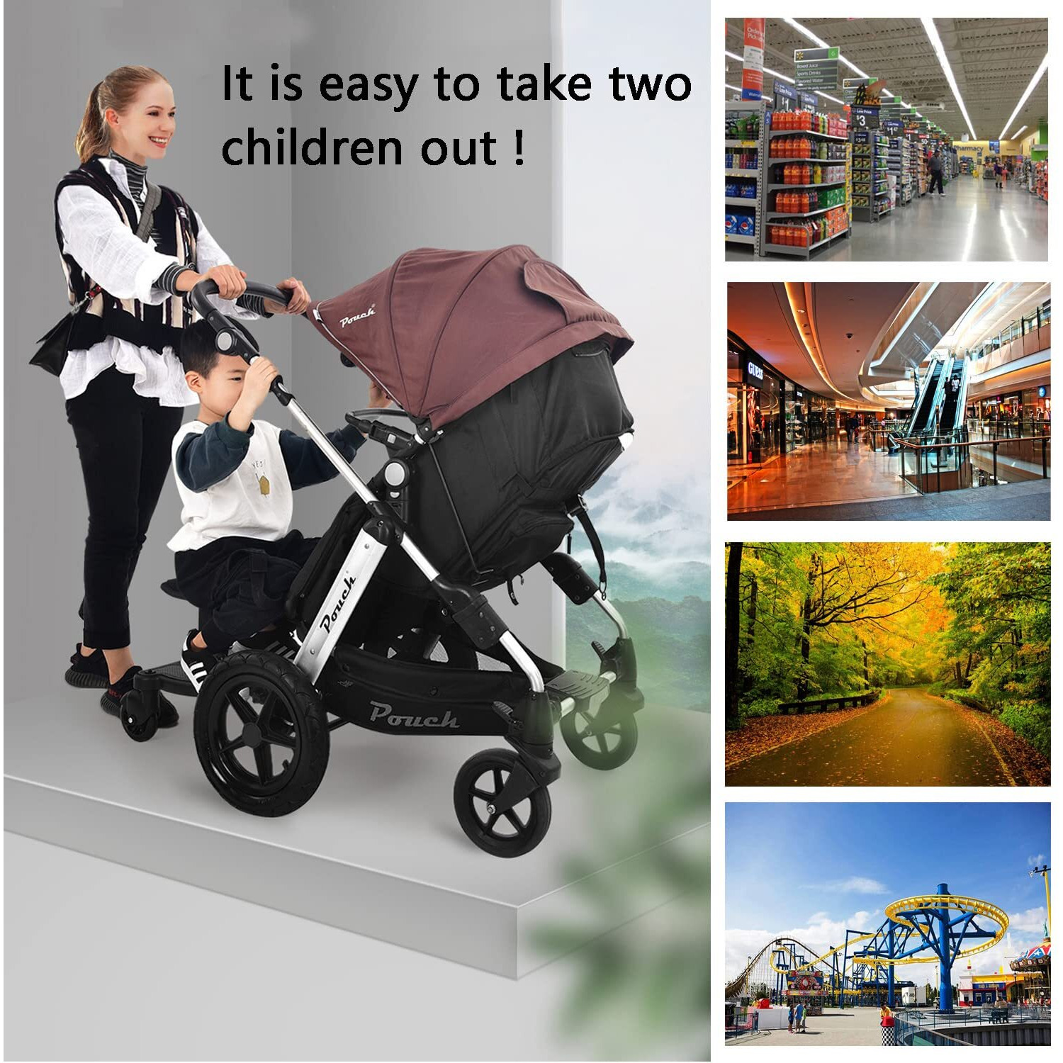Naniruok Universal Stroller Board With Detachable Seat, 2 In 1 Buggy Board Suitable For Most Brands Of Strollers, Holds Children Up To 55 Lbs