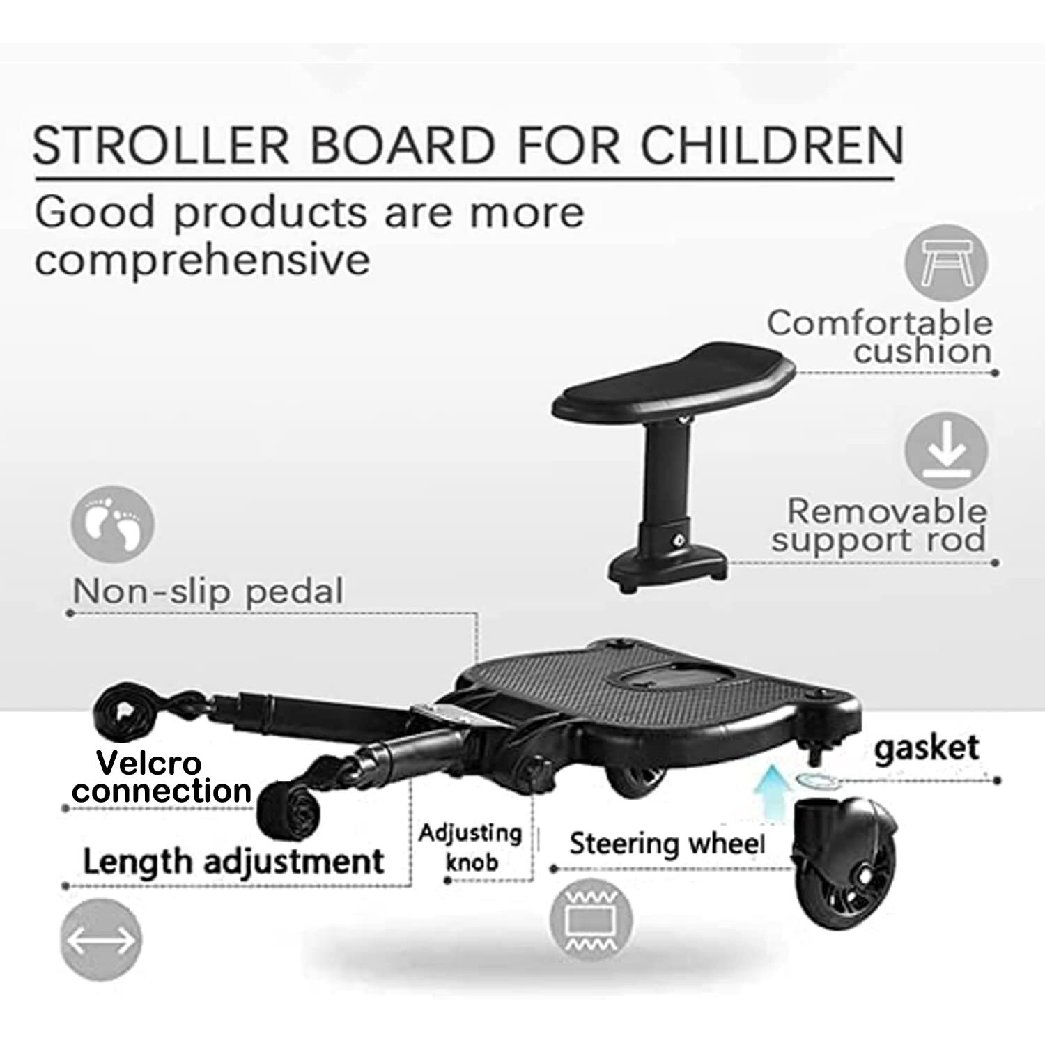 Naniruok Universal Stroller Board With Detachable Seat, 2 In 1 Buggy Board Suitable For Most Brands Of Strollers, Holds Children Up To 55 Lbs