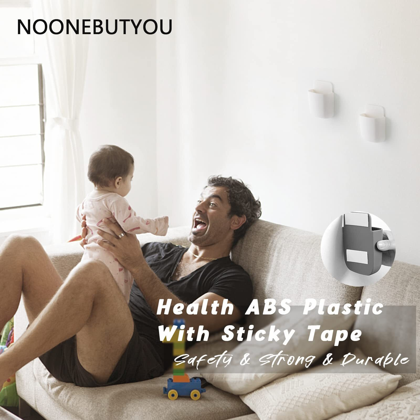 Noonebutyou 3 Pcs Remote Control Holder Wall Mount Self Adhesive Remote Case Hole-Free Storage Organizer Wall Pencil Holder Phone Charging For Home Office School(White)