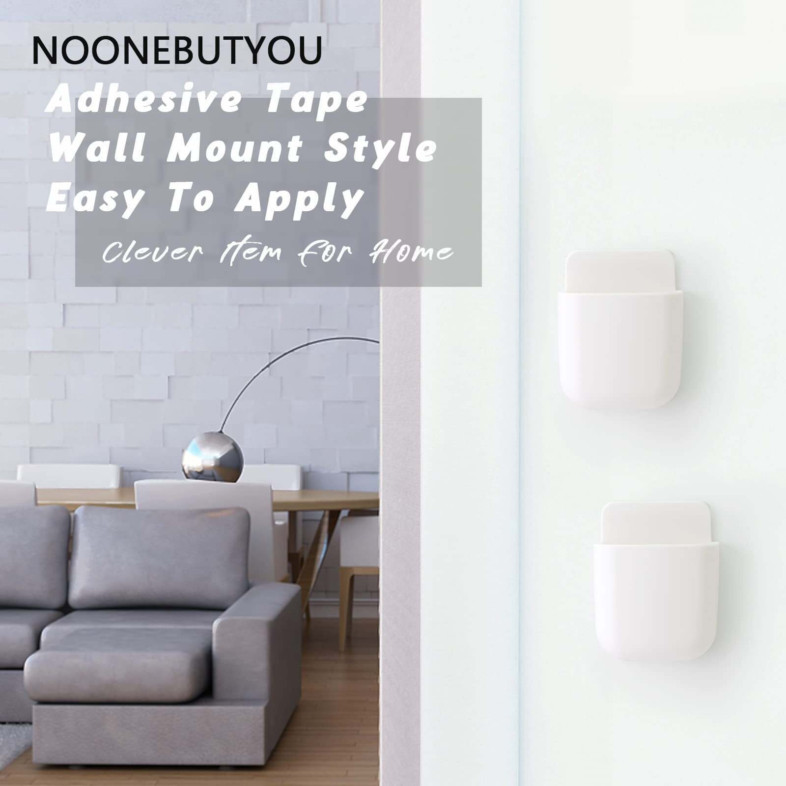 Noonebutyou 3 Pcs Remote Control Holder Wall Mount Self Adhesive Remote Case Hole-Free Storage Organizer Wall Pencil Holder Phone Charging For Home Office School(White)