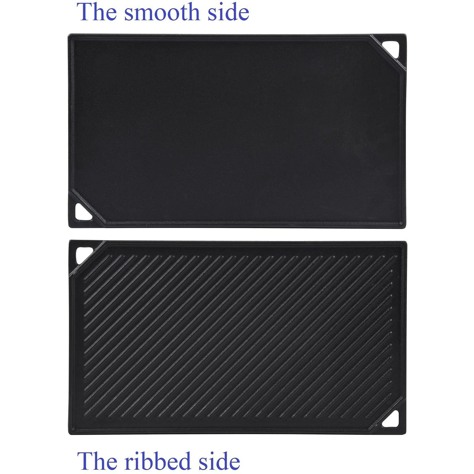 Gassaf Cast Iron Reversible Griddle, 16.5 Inch X 9.5 Inch Double Sided Grill Pan Perfect For Gas Grills And Stove Top