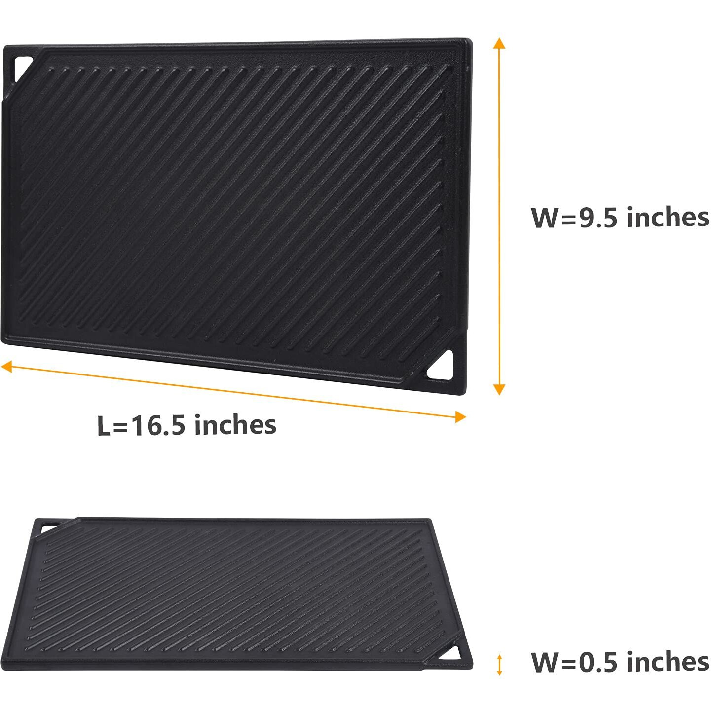 Gassaf Cast Iron Reversible Griddle, 16.5 Inch X 9.5 Inch Double Sided Grill Pan Perfect For Gas Grills And Stove Top