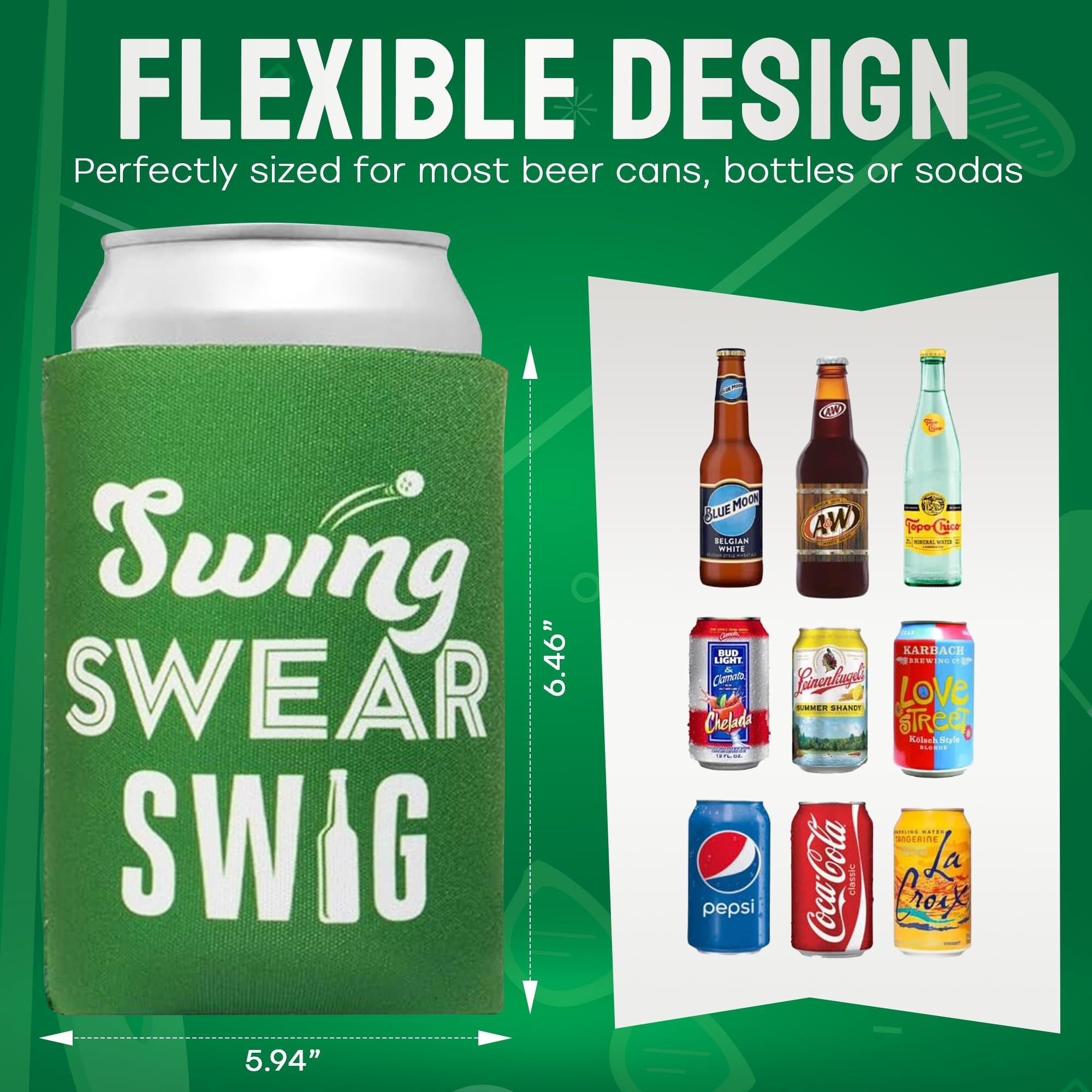 Funny Golf Drink Coolies -8 Pack - Golf Can Cooler Sleeves - Keeps Drinks Cool