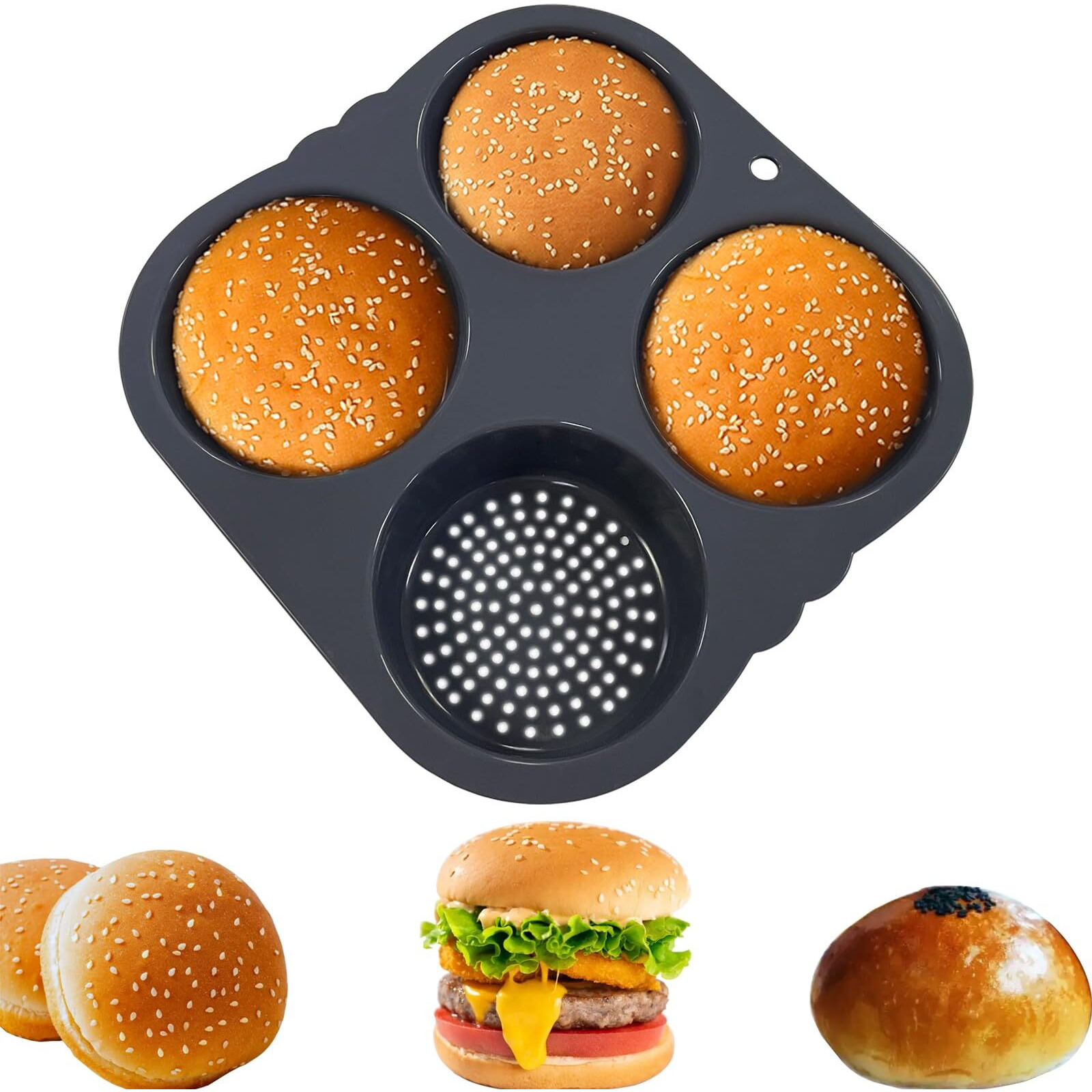 Atrccs Silicone Hamburger Bun Mold 4 Cavity Loaf Pan Non Stick Baking Pannon-Stick Pan Easy To Release Household Silicone Food Baking New Baking Tool