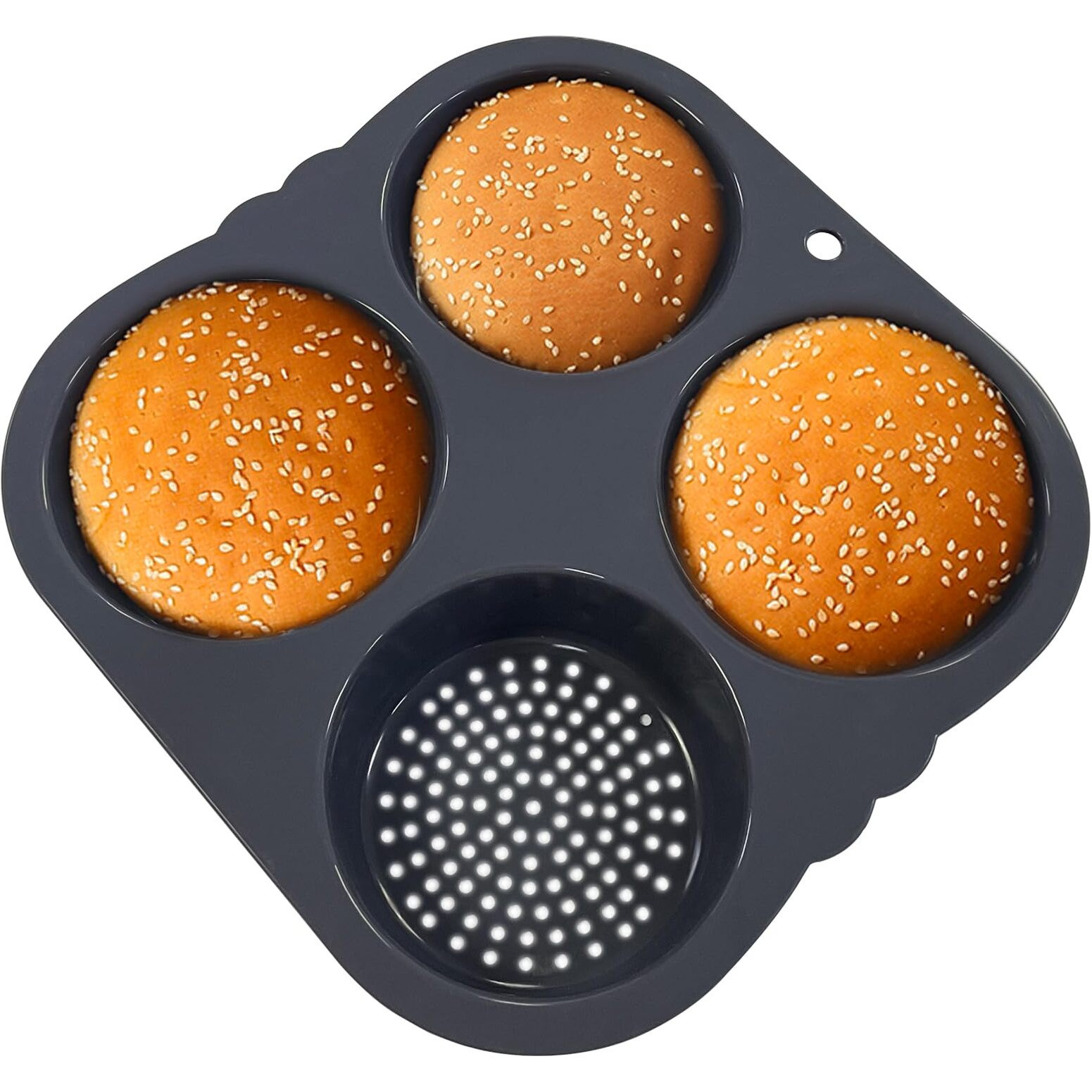 Atrccs Silicone Hamburger Bun Mold 4 Cavity Loaf Pan Non Stick Baking Pannon-Stick Pan Easy To Release Household Silicone Food Baking New Baking Tool