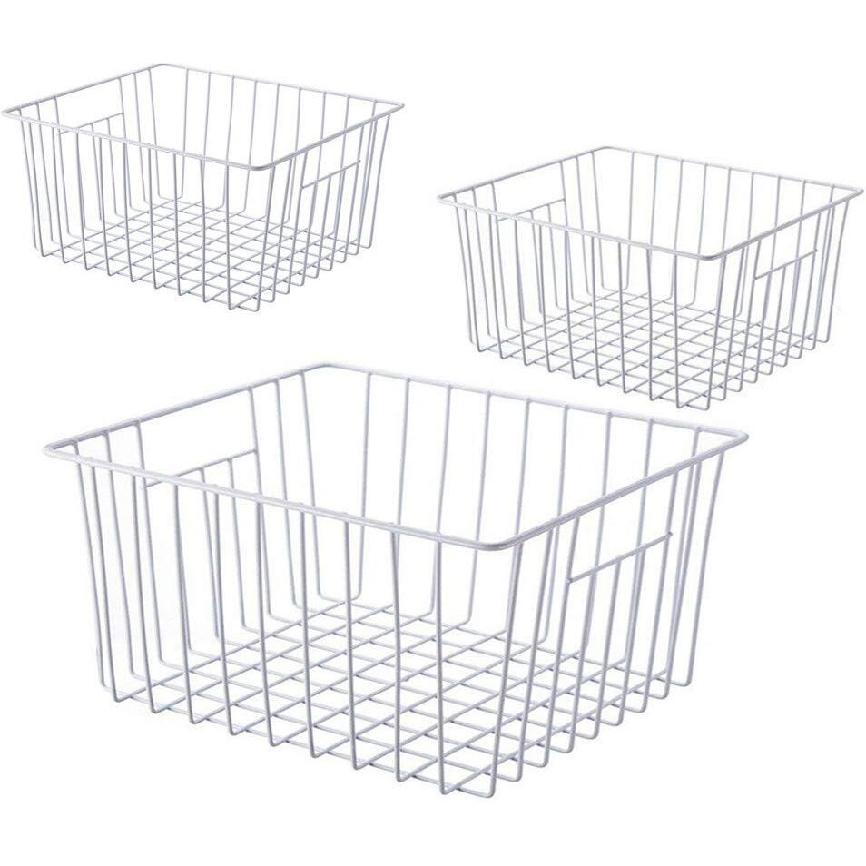 Y.Z.Bros Freezer Wire Baskets, Kitchen Storage Organizer Bins For Chest And Upright Freezer, Refrigerator Dividers Containers With Handles - Pearl White (3)