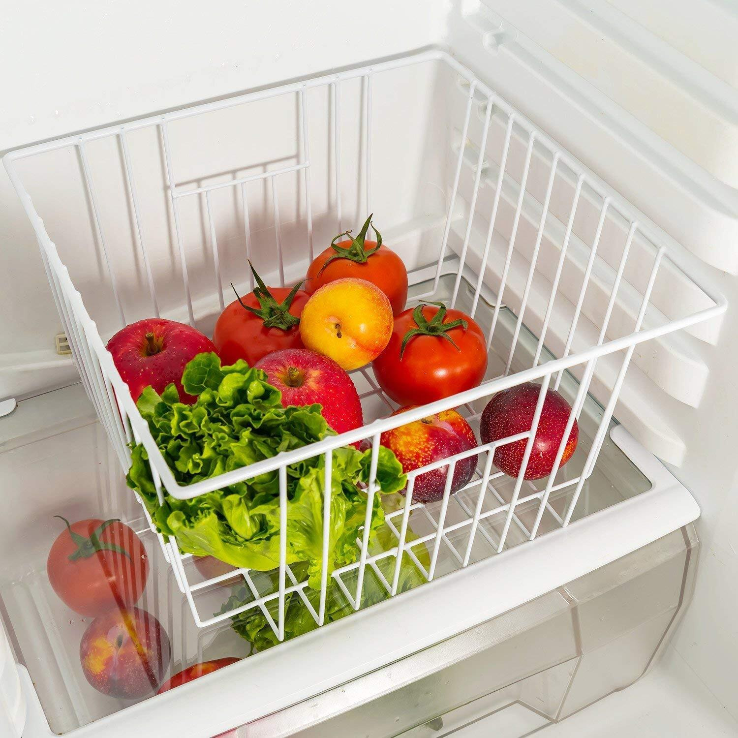 Y.Z.Bros Freezer Wire Baskets, Kitchen Storage Organizer Bins For Chest And Upright Freezer, Refrigerator Dividers Containers With Handles - Pearl White (3)