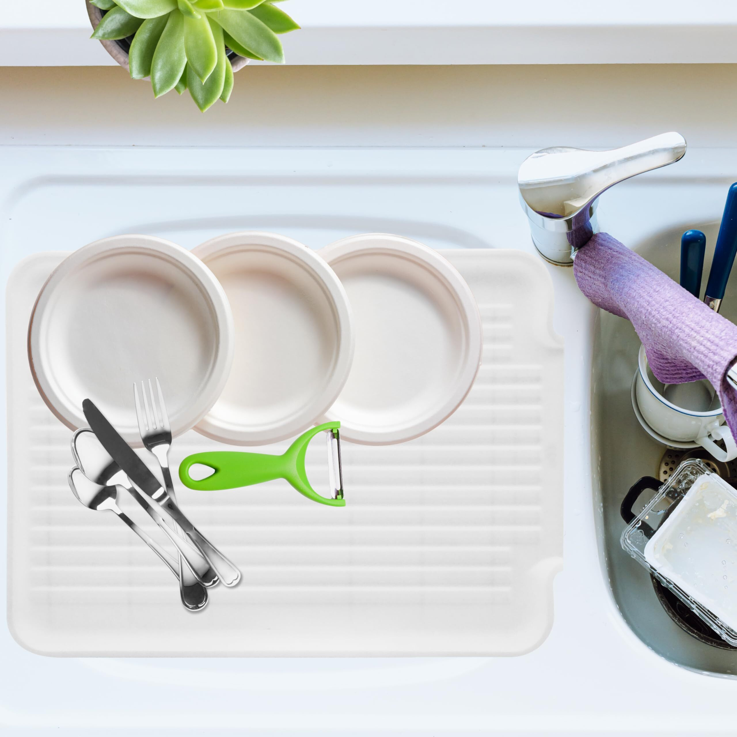 Oggi Dish Drain Board & Drying Rack Tray For Kitchen - Ideal Rigid Drainboard, Dish Drainer Tray, Dish Drain Boards For Kitchen Counter, 12.75 X 17.25"" - White