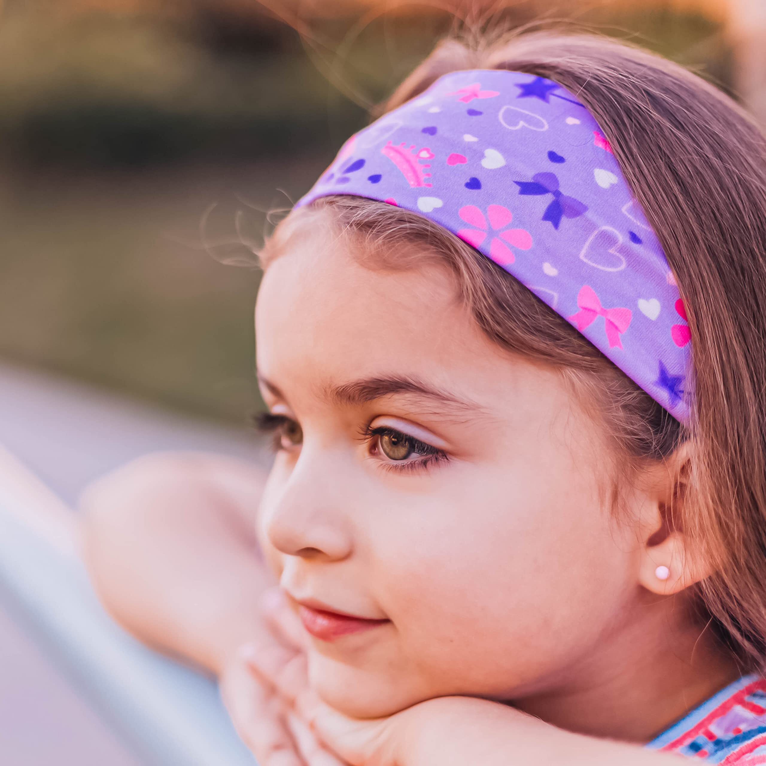 Frog Sac 3 Wide Headbands For Girls, Elastic Hair Bands For Kids, Soft Fabric Stretch Hair Accessories For Children, Cute Sports Yoga Girl Headband (Unicorn/Butterfly/Princess)