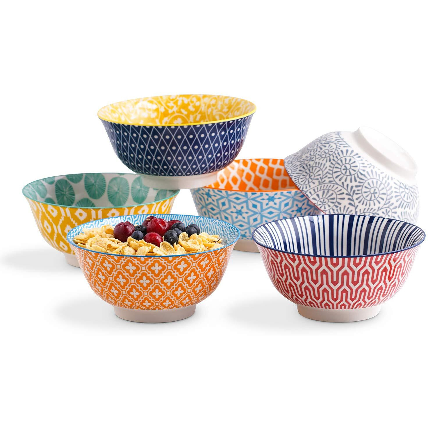 Selamica Porcelain 20Oz Cereal Bowl Set - Set Of 6, 6 Inch Soup Bowls, Ceramic Bowls For Cereal, Soup, Salad And Pasta, Colorful Bowls