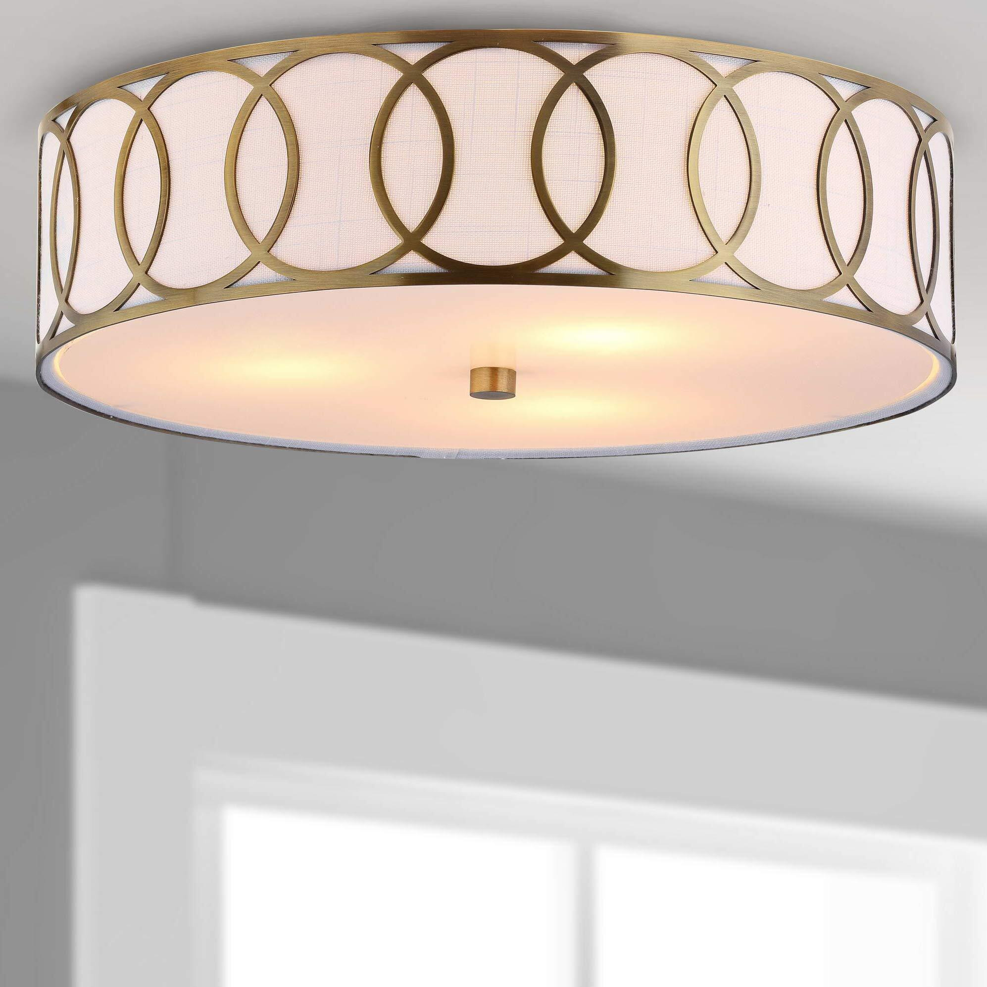 Jonathan Y Jyl3503A Aubrey 3-Light 15.5"" Metal Led Flush Mount Contemporary,Transitional Dimmable, 2700K Cozy Warm Light, For Kitchen,Hallway,Bathroom,Stairwell, Brass Gold