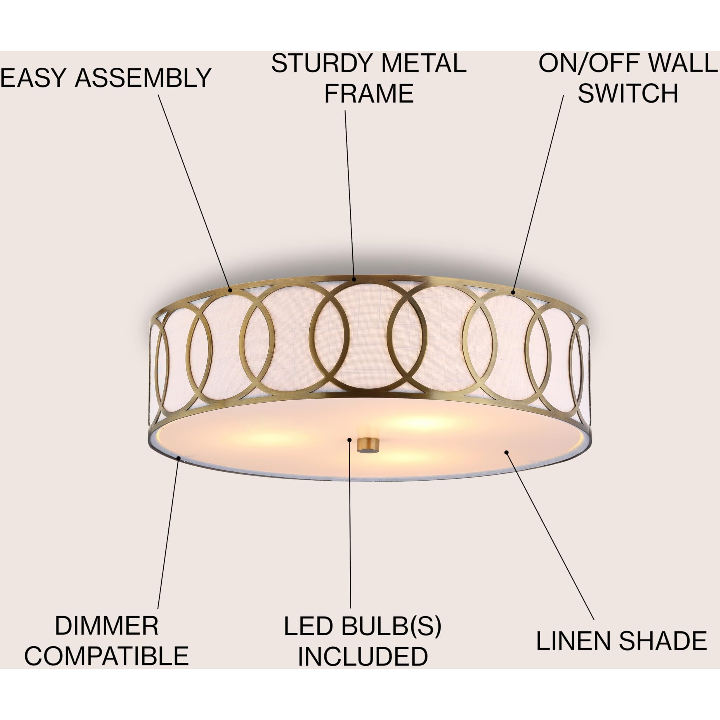 Jonathan Y Jyl3503A Aubrey 3-Light 15.5"" Metal Led Flush Mount Contemporary,Transitional Dimmable, 2700K Cozy Warm Light, For Kitchen,Hallway,Bathroom,Stairwell, Brass Gold