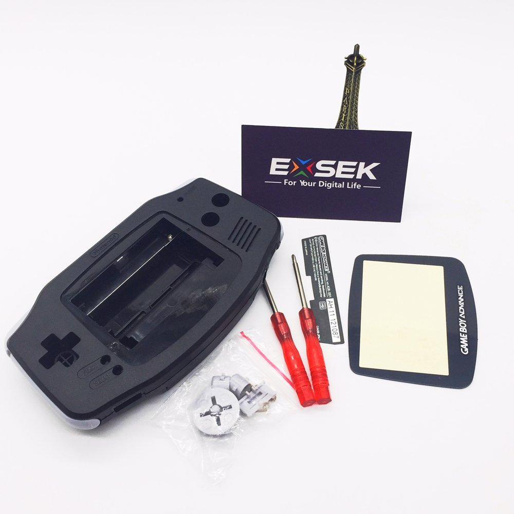 Exsek Solid Black Edition Gba Housing Shell Replacement Pack Compatible With Gameboy Advance (Solid Black)