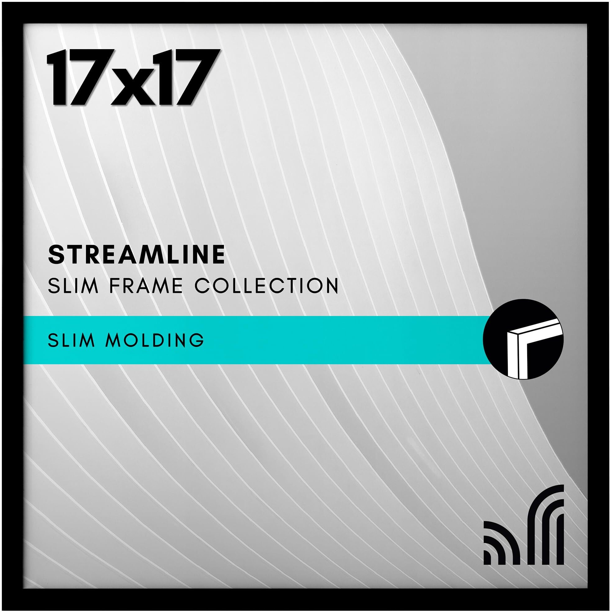 Americanflat 17X17 Picture Frame With Polished Plexiglass - Streamline Collection - Thin Square Picture Frame For Wall Display - Hanging Hardware Included - Black