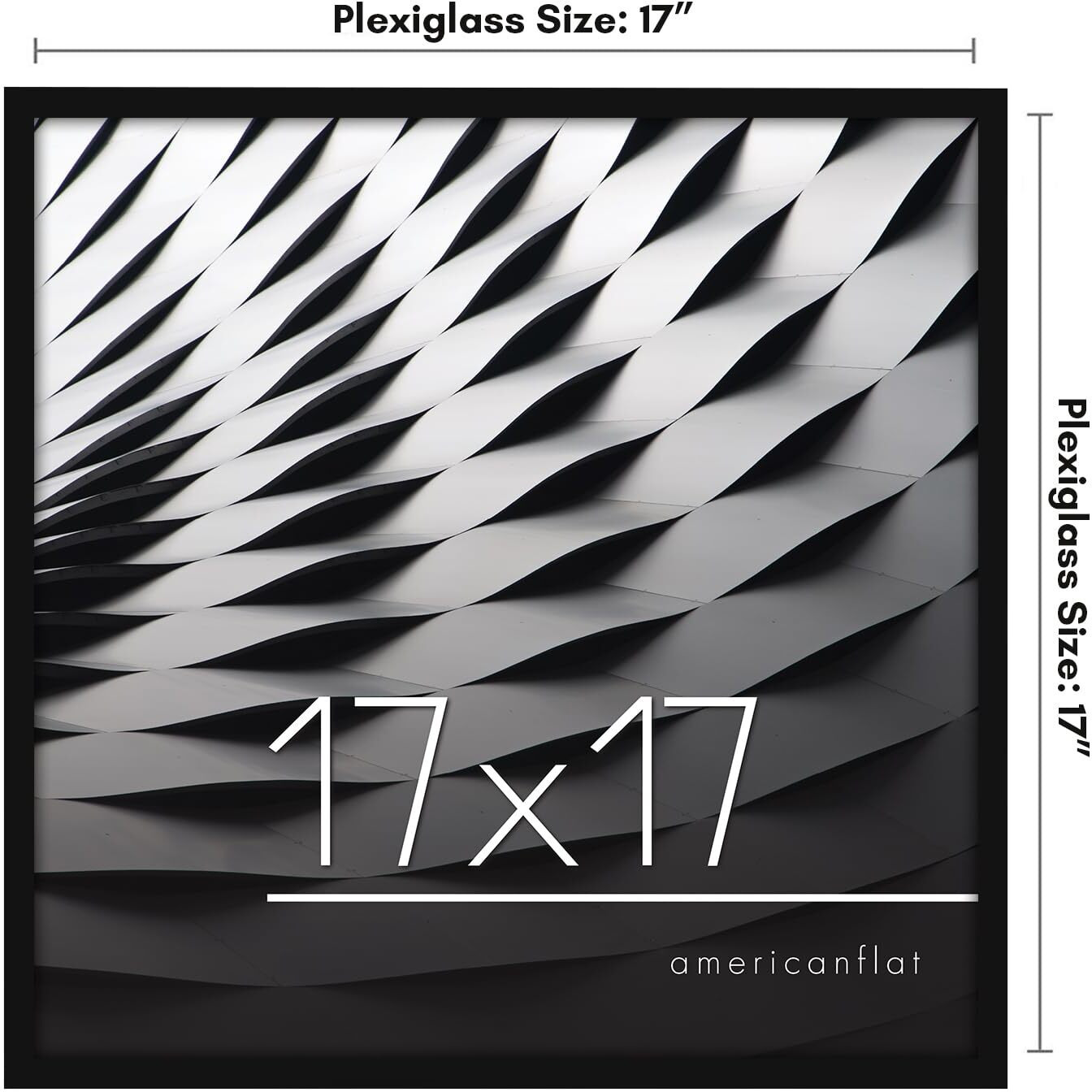 Americanflat 17X17 Picture Frame With Polished Plexiglass - Streamline Collection - Thin Square Picture Frame For Wall Display - Hanging Hardware Included - Black