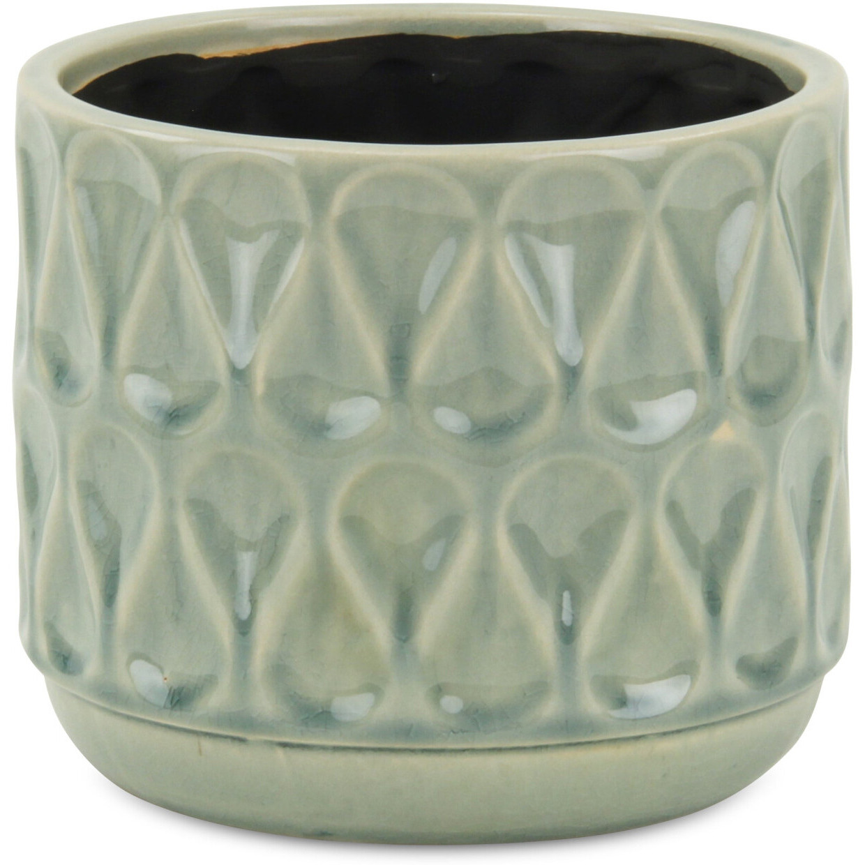 7"" Green Geometric Imprint Ceramic Indoor Outdoor Round Pot Planter