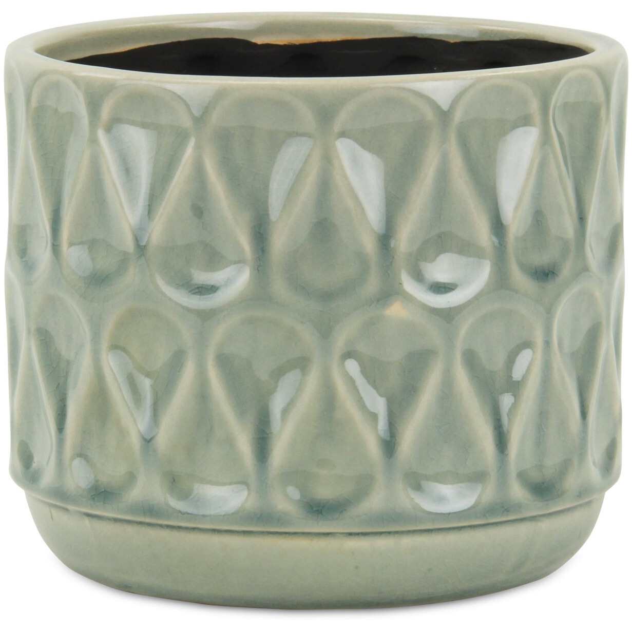 7"" Green Geometric Imprint Ceramic Indoor Outdoor Round Pot Planter