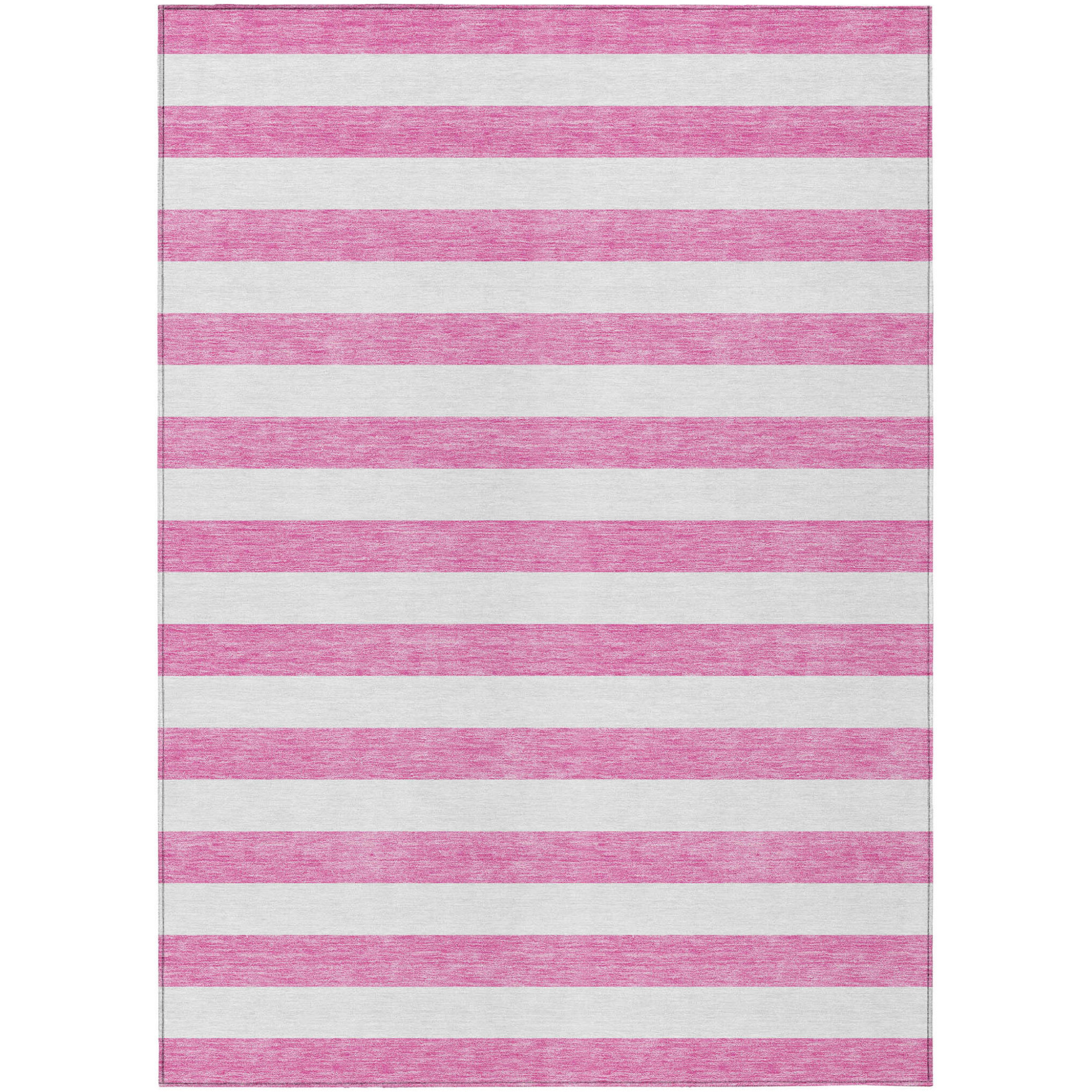 5' X 8' Pink And White Striped Washable Non Skid Indoor Outdoor Area Rug