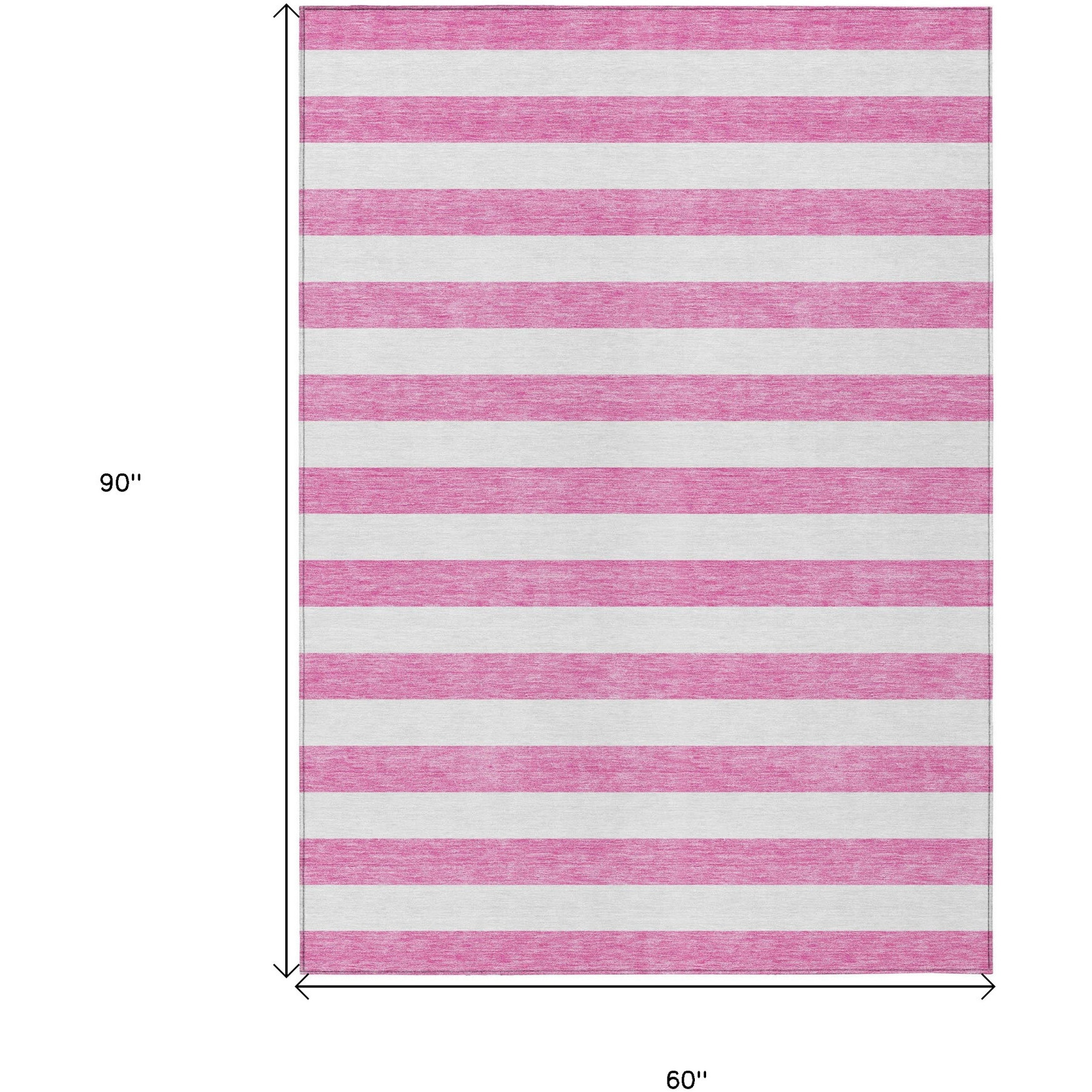 5' X 8' Pink And White Striped Washable Non Skid Indoor Outdoor Area Rug