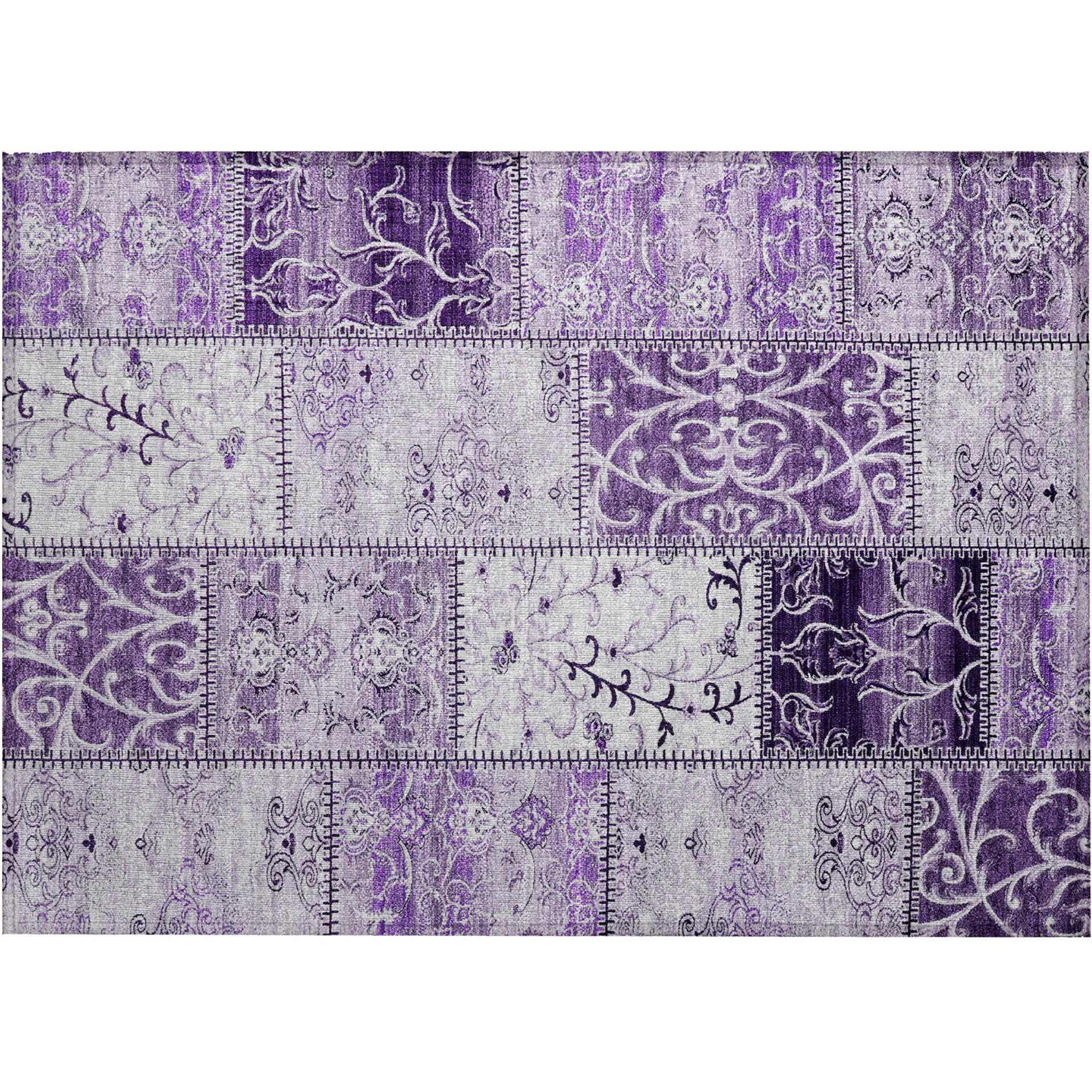 2' X 3' Purple Patchwork Washable Non Skid Indoor Outdoor Area Rug