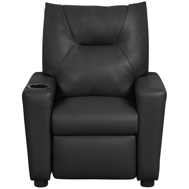 Perline 23"&quotW Black Pvc Fabric Kids Recliner Chair With Cupholder