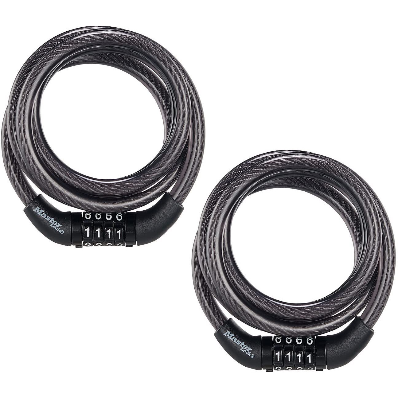 Master Lock Black Set Preset Combination Bike Lock, Metal Cable Lock Has A Weather Resistant Vinyl Coating For Outdoor Equipment, Bicycles, 4 Feet Long, Pack Of 2, 8143T