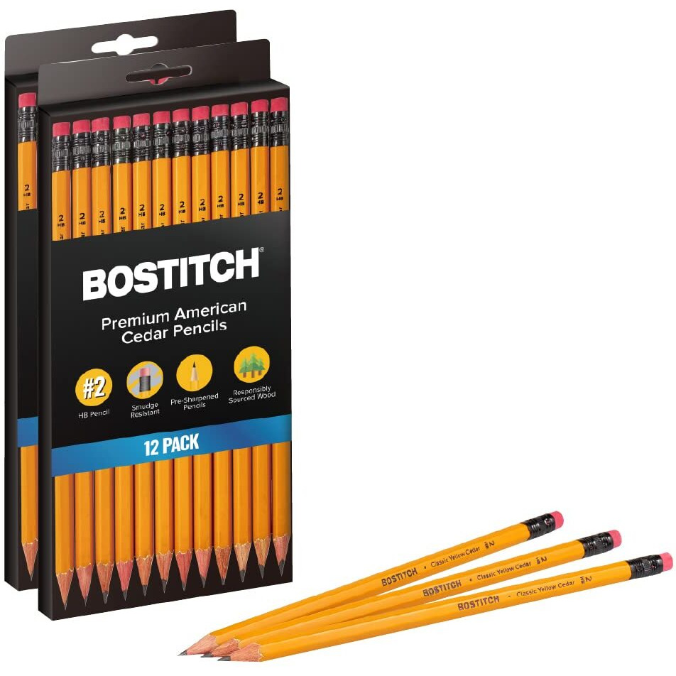 Bostitch Office Premium 2 Pencils, American Cedar Wood, Pre-Sharpened, Hb Graphite, 24-Pack (Bacp12Y-2Pk)
