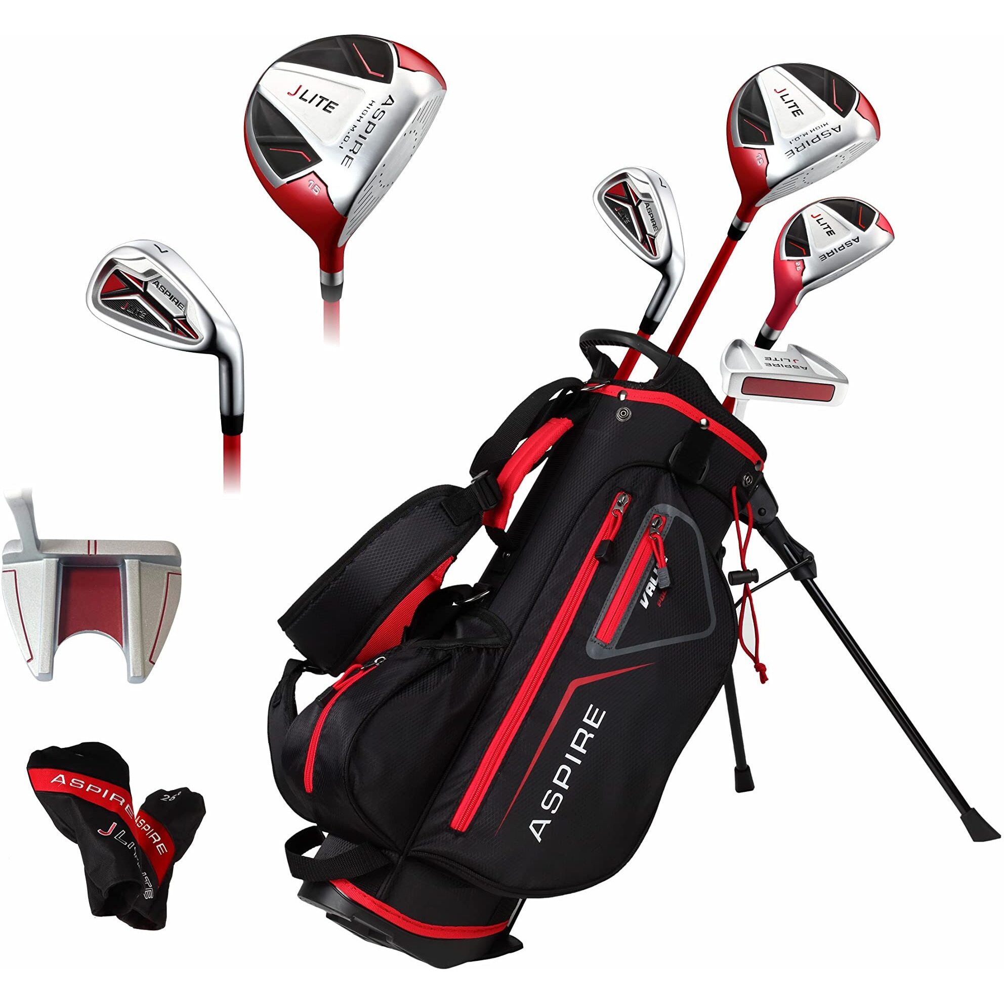 Aspire Xlite Super Performance Precise Junior Golf Club Set, Red Set For Ages 3 To 5, Right Handed